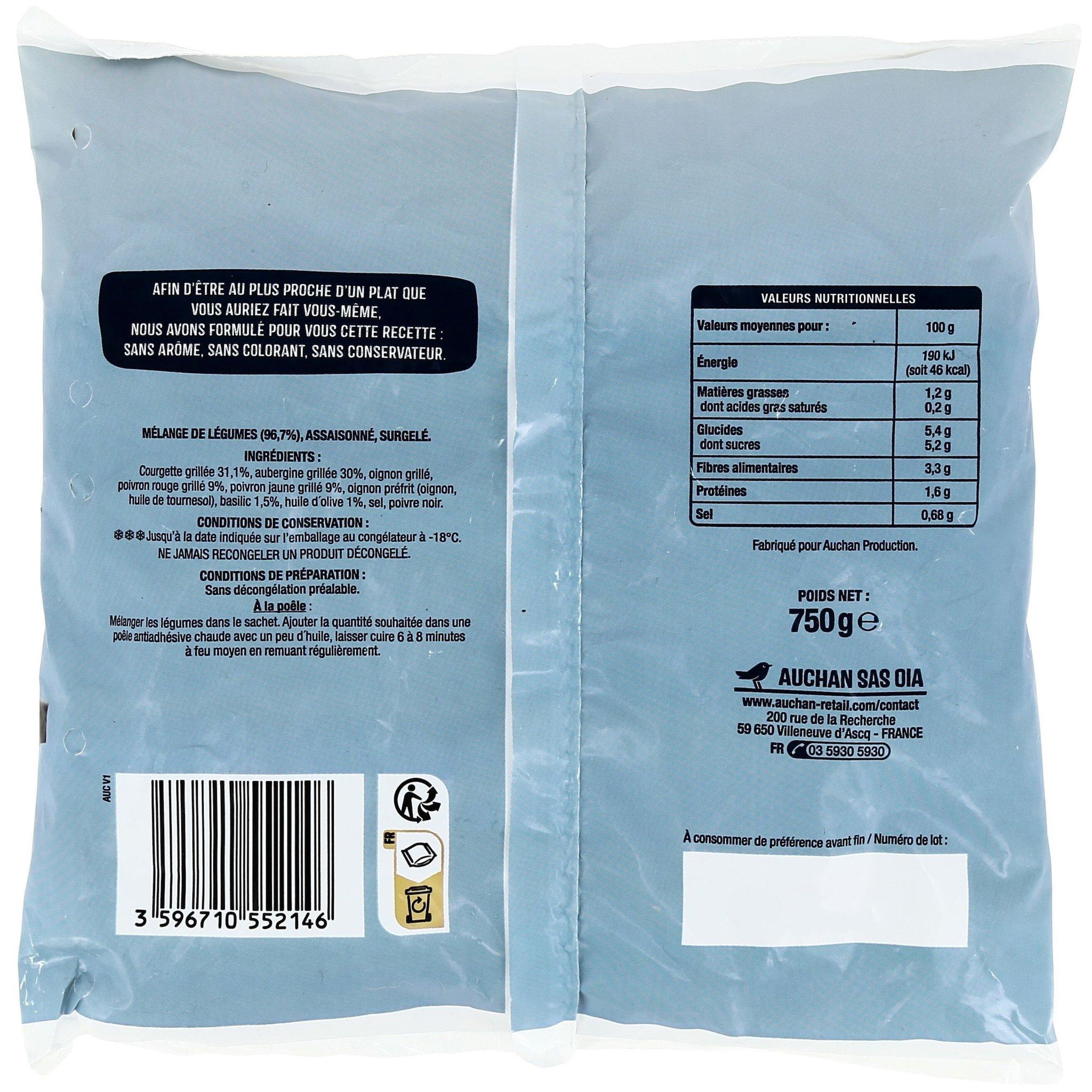 Voir la diapositive 2 : AUCHAN Poêlée méditerranéenne mélange de légumes 750g
