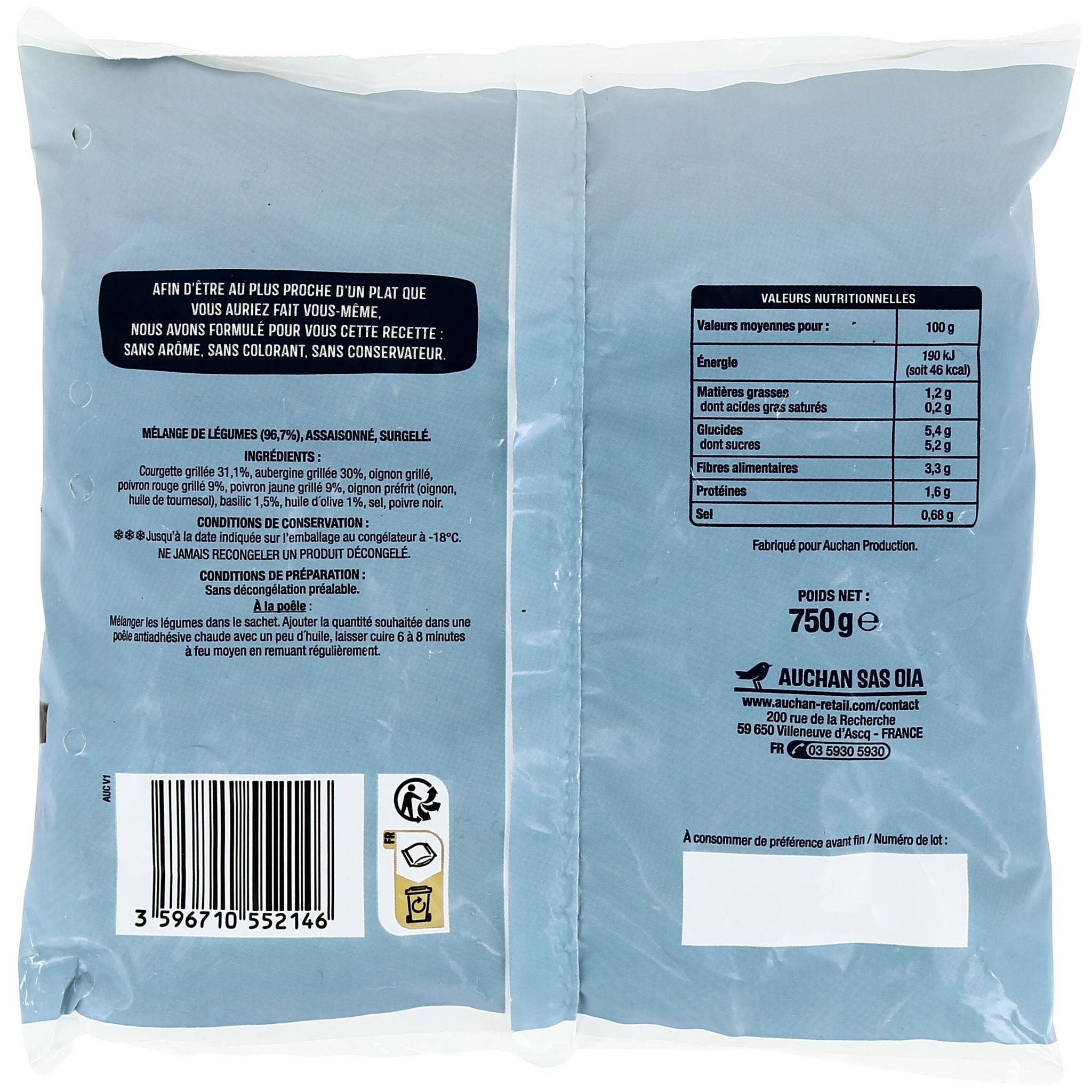 Voir la diapositive 3 : AUCHAN Poêlée méditerranéenne mélange de légumes 750g