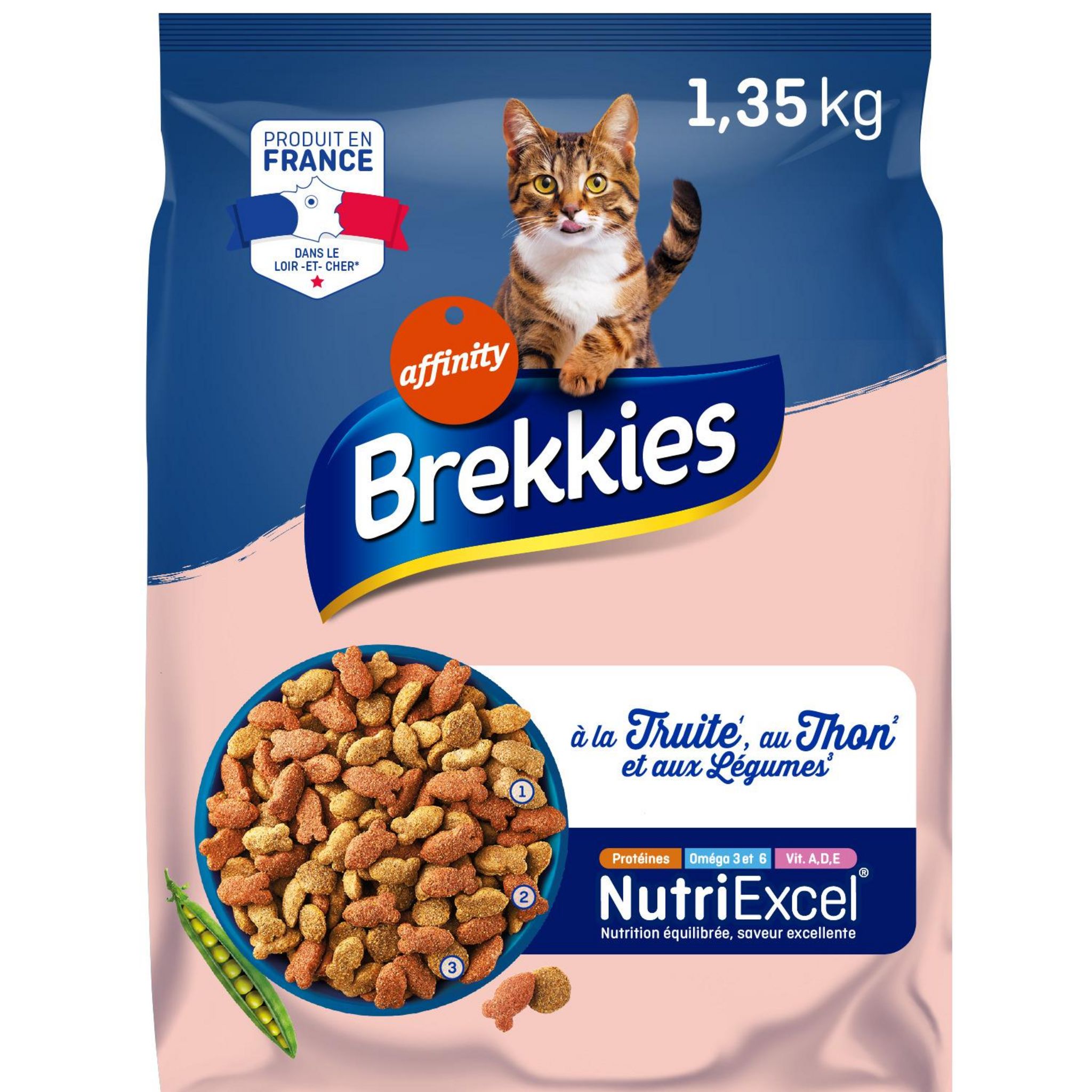 BREKKIES Croquettes à la truite au thon aux légumes pour chat adulte 1,35kg