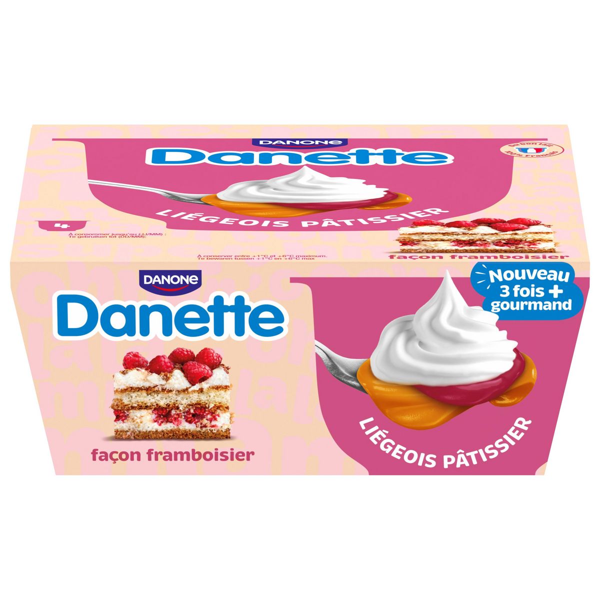 DANETTE Liégeois sur lit de framboise façon framboisier 4x90g