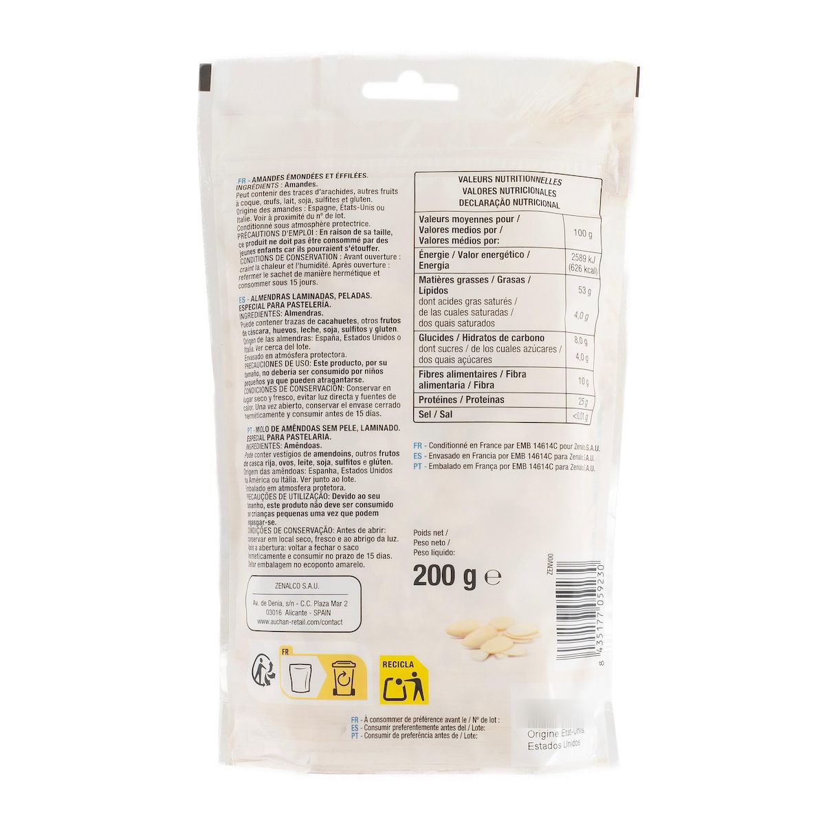 AUCHAN Amandes effilées 200g