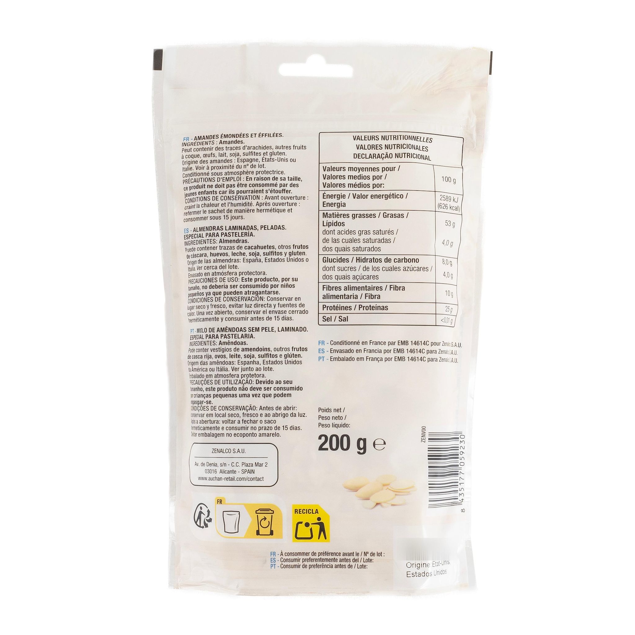 Voir la diapositive 2 : AUCHAN Amandes effilées 200g