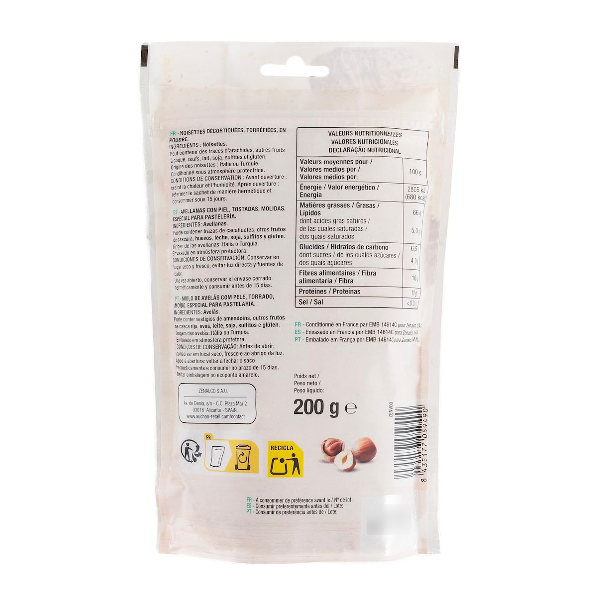 AUCHAN Noisette grillées en poudre 200g