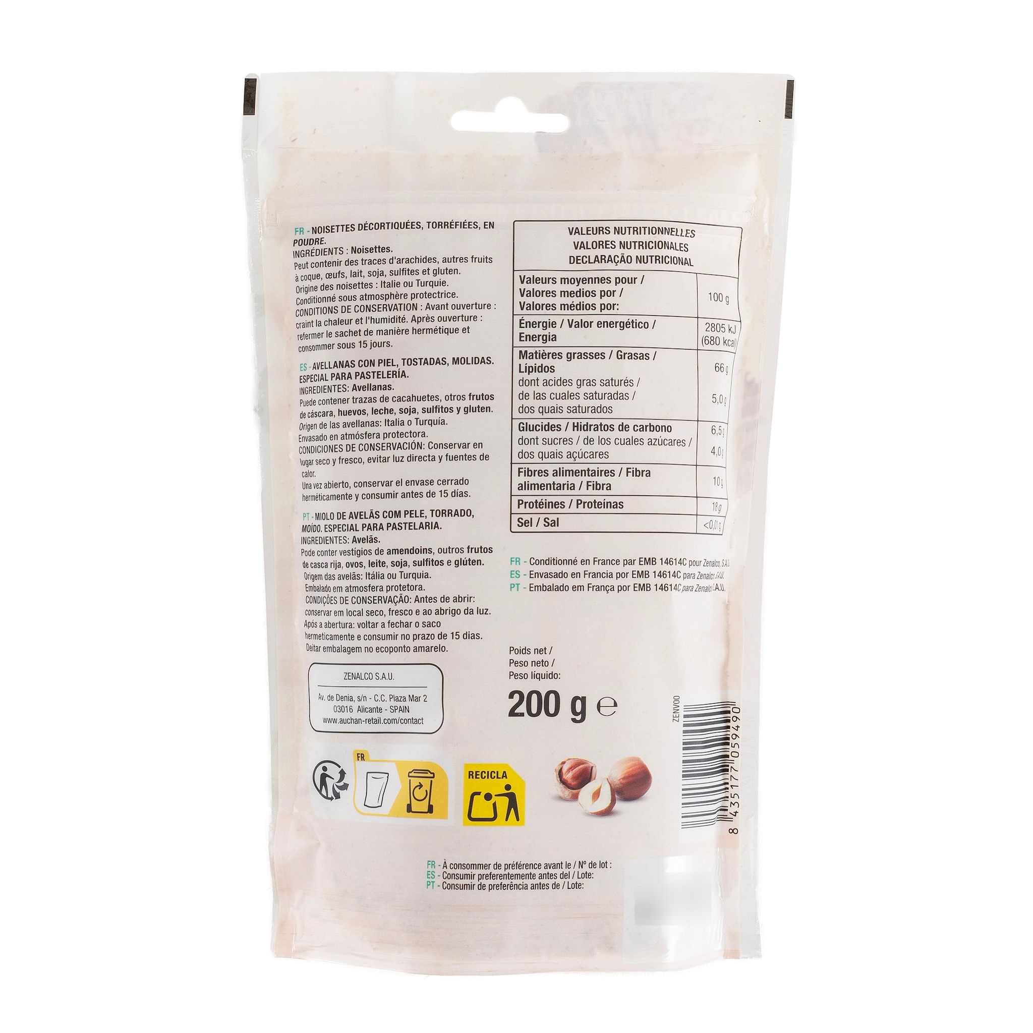 Voir la diapositive 2 : AUCHAN Noisette grillées en poudre 200g