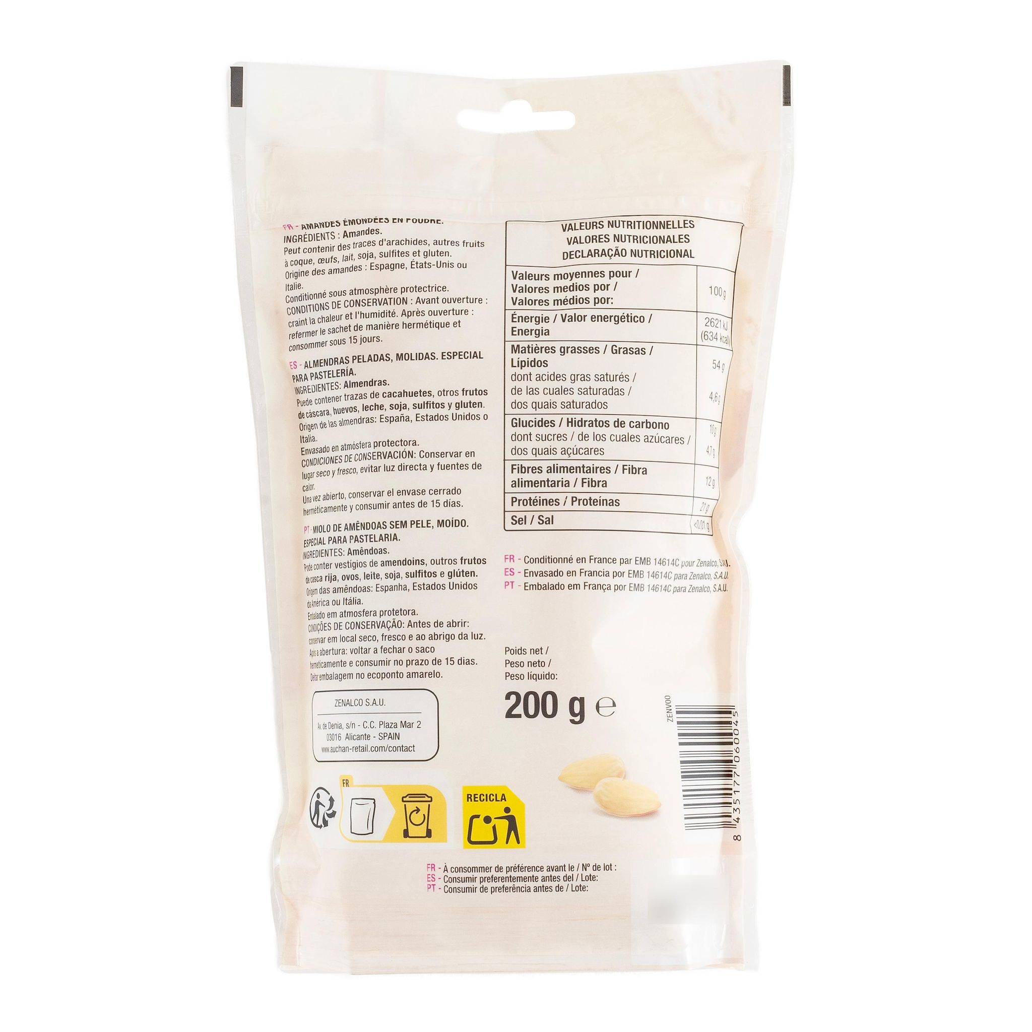 Voir la diapositive 2 : AUCHAN Amandes en poudre 200g