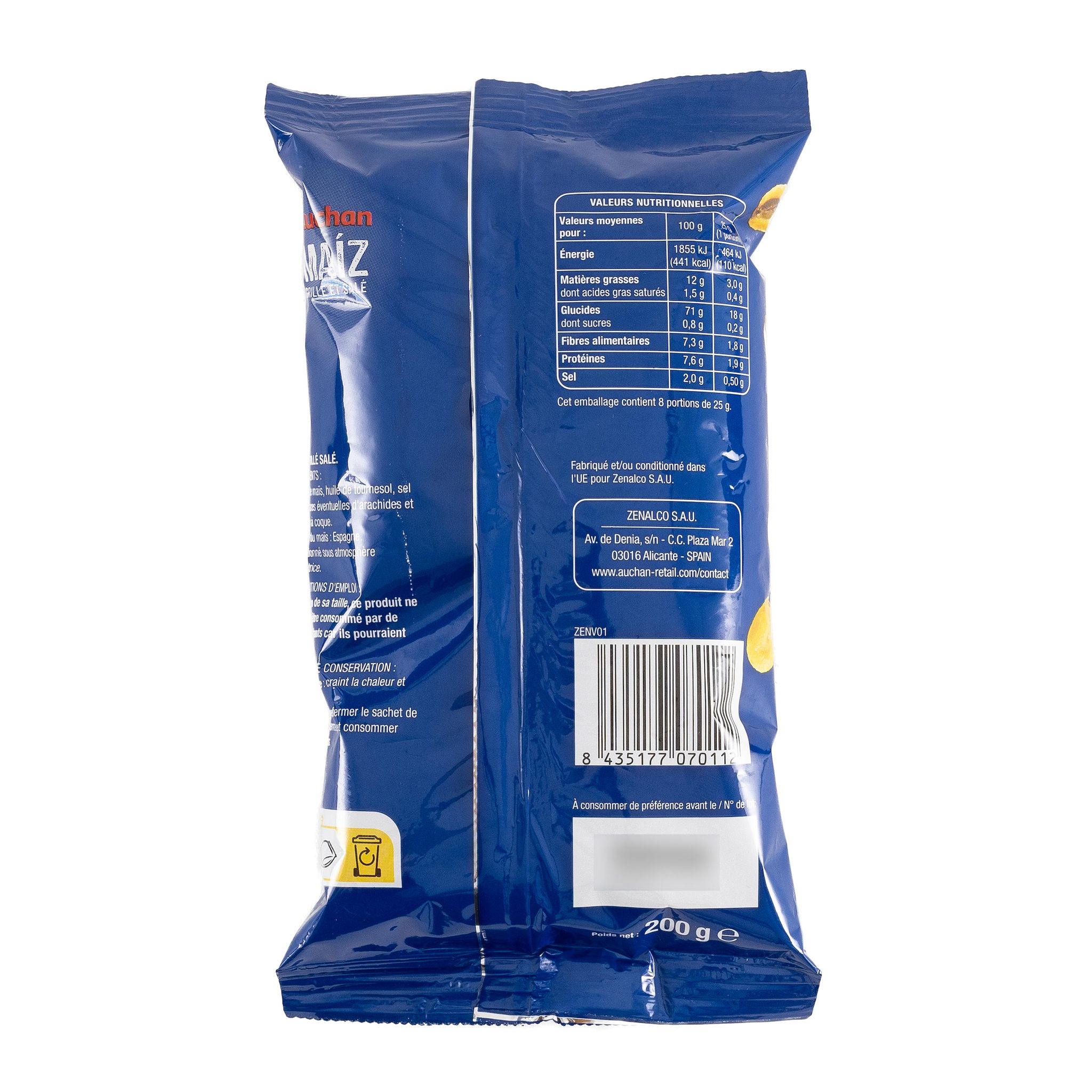 Voir la diapositive 2 : AUCHAN Maïs grillé et salé 200g