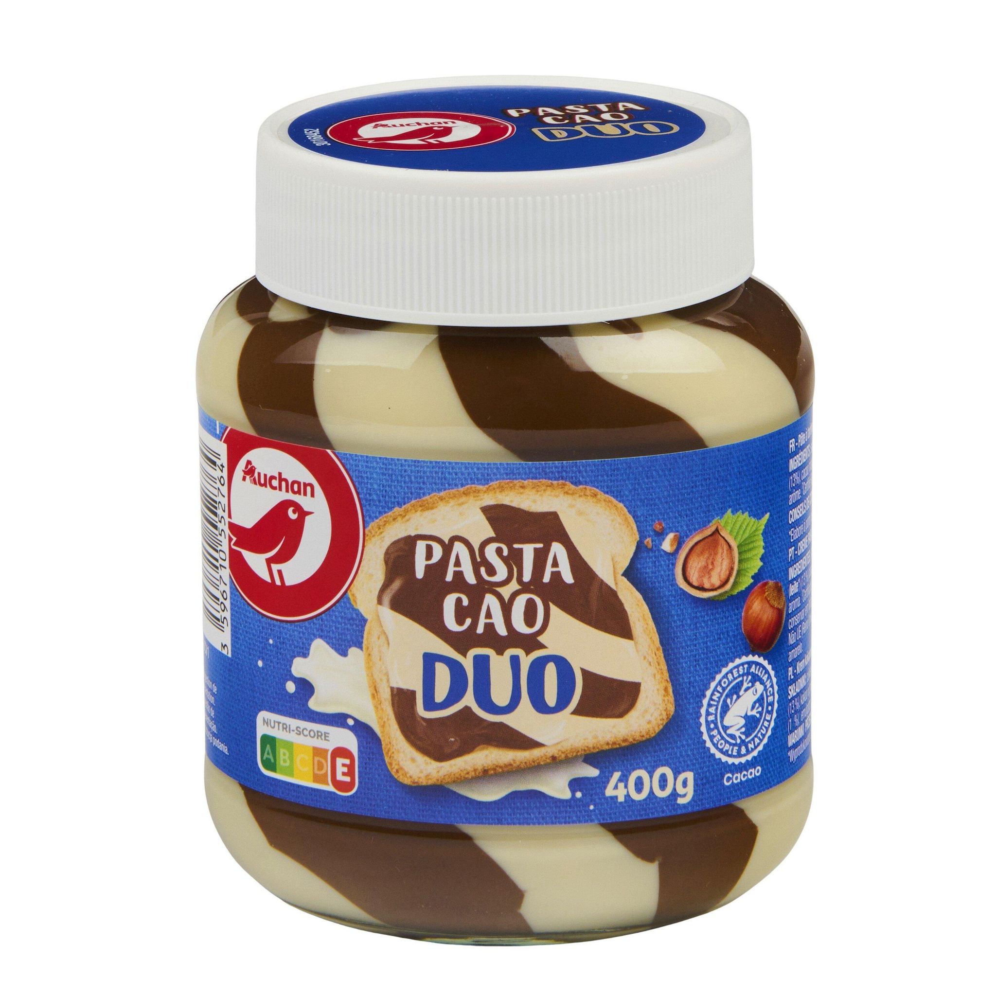 Voir la diapositive 2 : AUCHAN Pâte à tartiner pasta cao duo à la noisette 400g