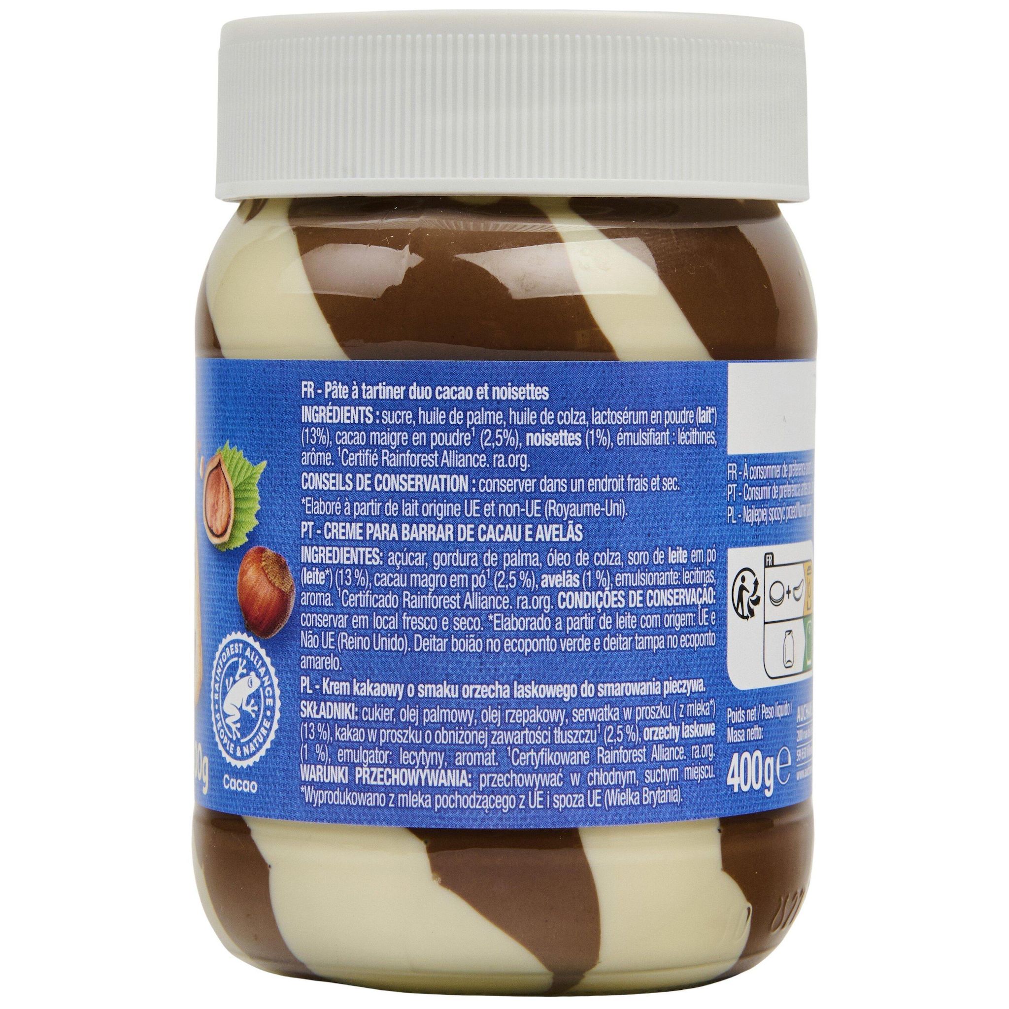 Voir la diapositive 3 : AUCHAN Pâte à tartiner pasta cao duo à la noisette 400g