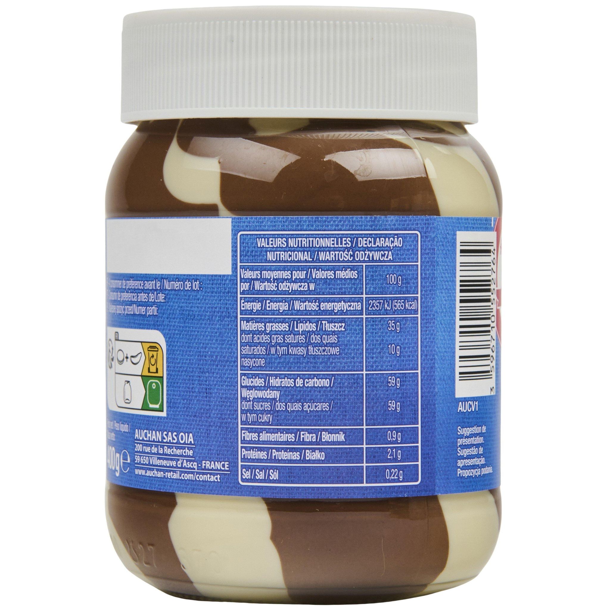 Voir la diapositive 4 : AUCHAN Pâte à tartiner pasta cao duo à la noisette 400g