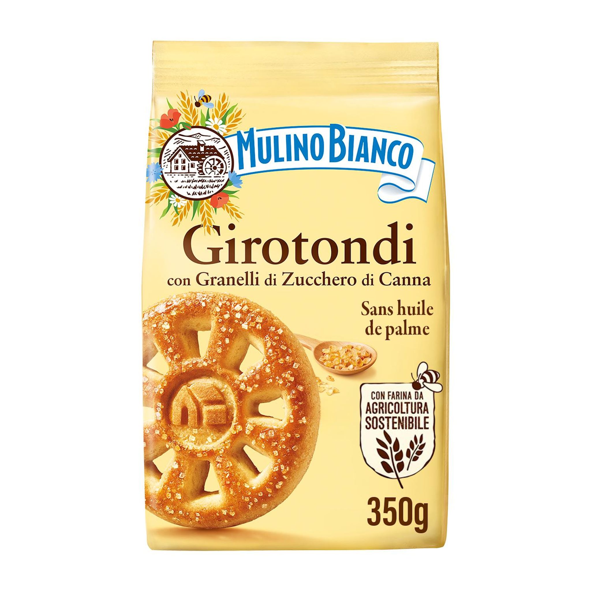 MULINO BIANCO Biscuits sablés Girotondi parsemés de grains de sucre de canne ambrée 350g