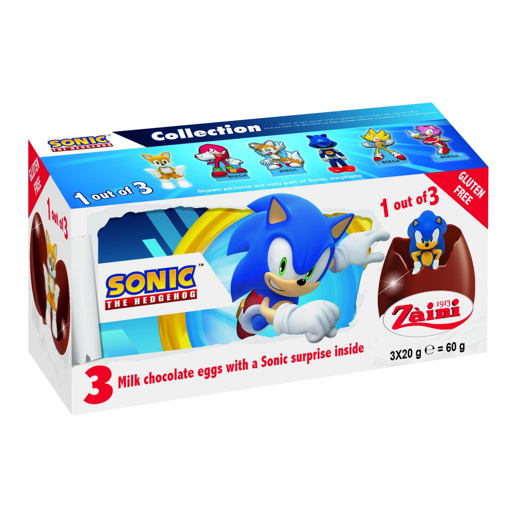 Sonic oeufs surprise enrobés de chocolat au lait 3 oeufs 3x20g