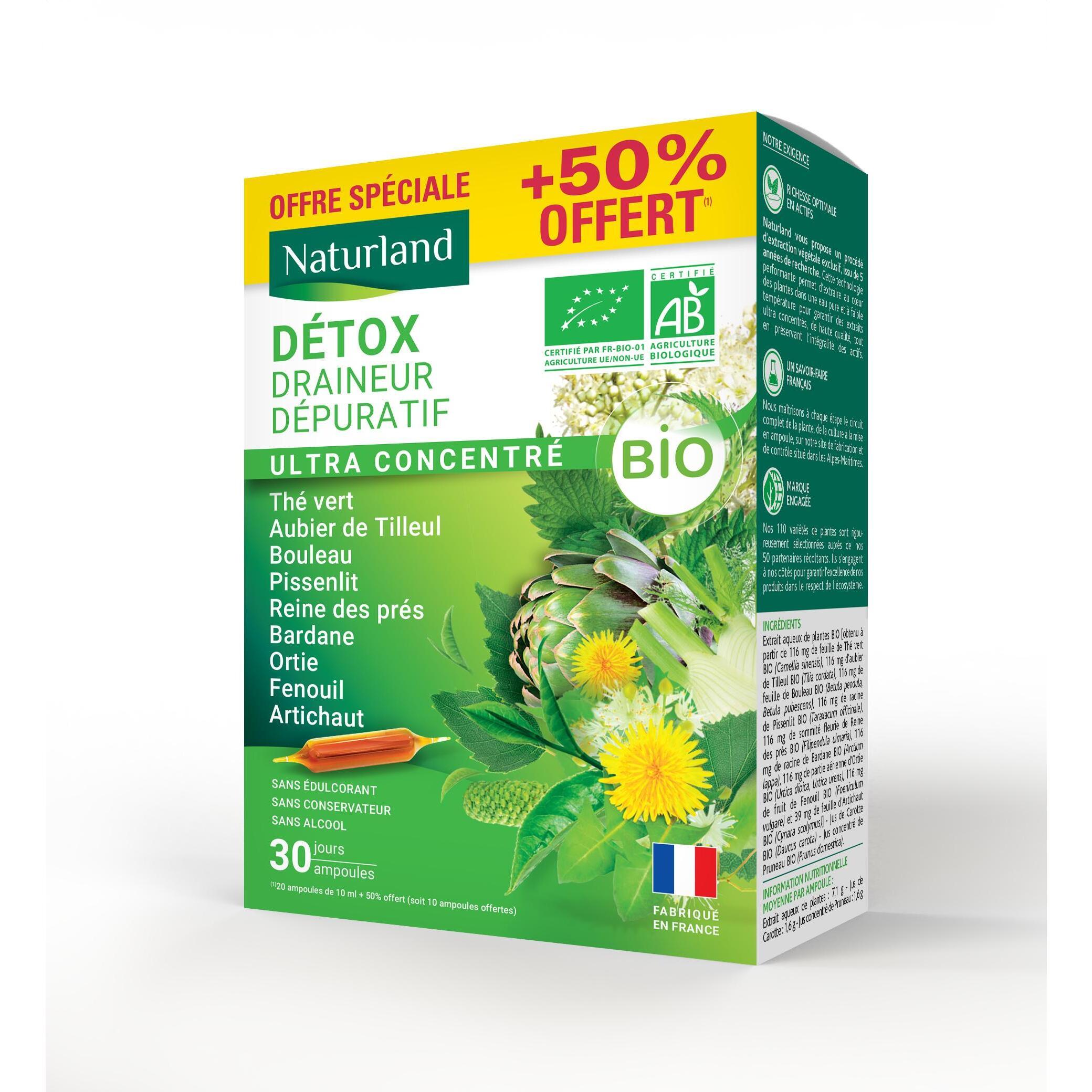 NATURLAND Détox draineur dépuratif ultra concentré bio 30 ampoules
