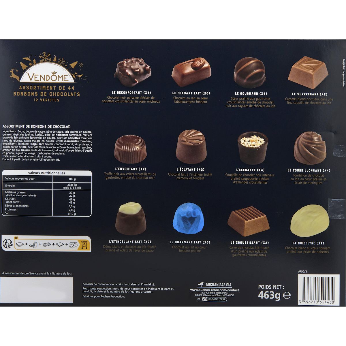 VENDOME Assortiment de chocolats au lait en boîte 463g