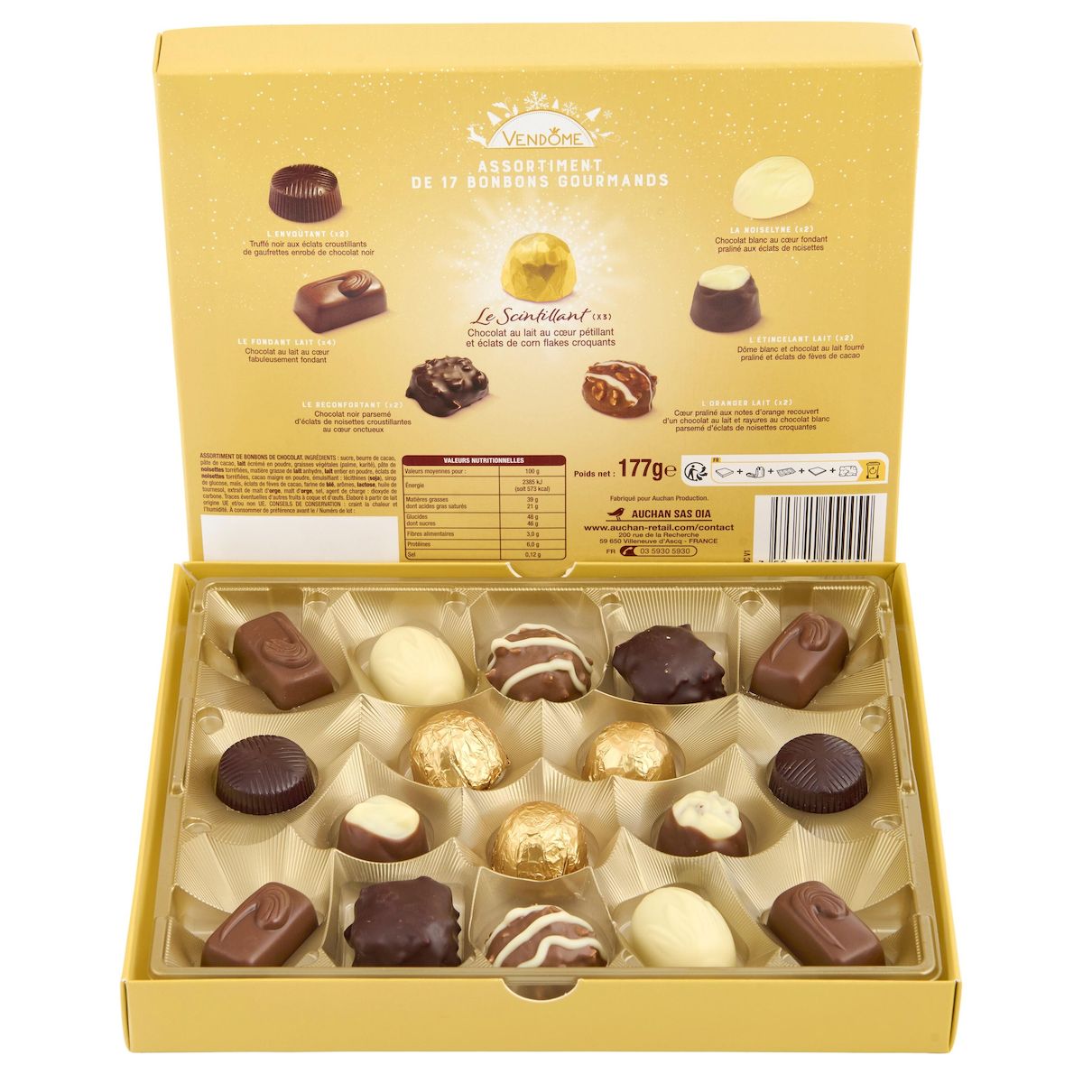 VENDOME Place assortiment de chocolats au lait en boîte édition or 177g