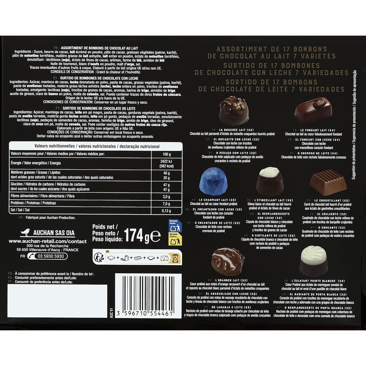 VENDOME Place assortiment de chocolats au lait et chocolat noir en boite 174g