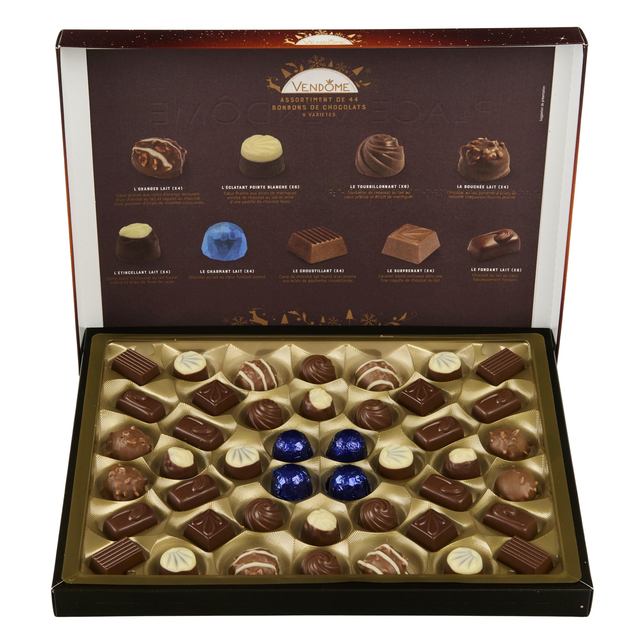 Voir la diapositive 2 : VENDOME Assortiment de chocolats au lait en boîte 452g