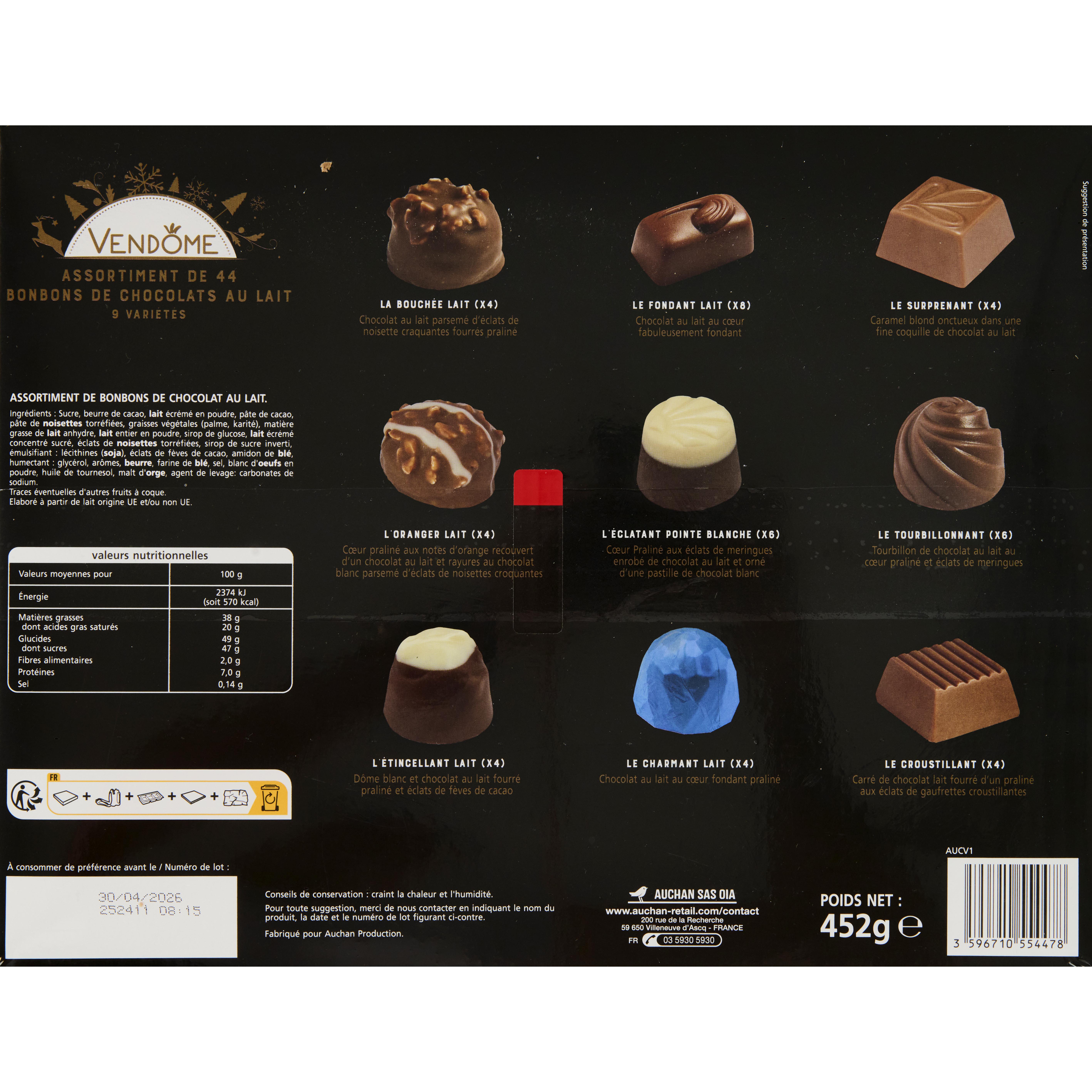 Voir la diapositive 3 : VENDOME Assortiment de chocolats au lait en boîte 452g