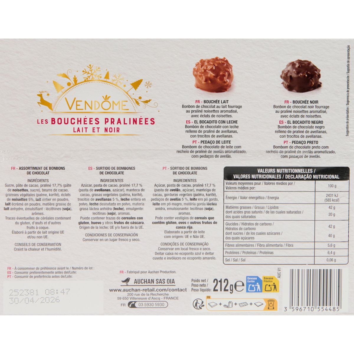 VENDOME Assortiment de rochers enrobés de chocolat au lait 212g
