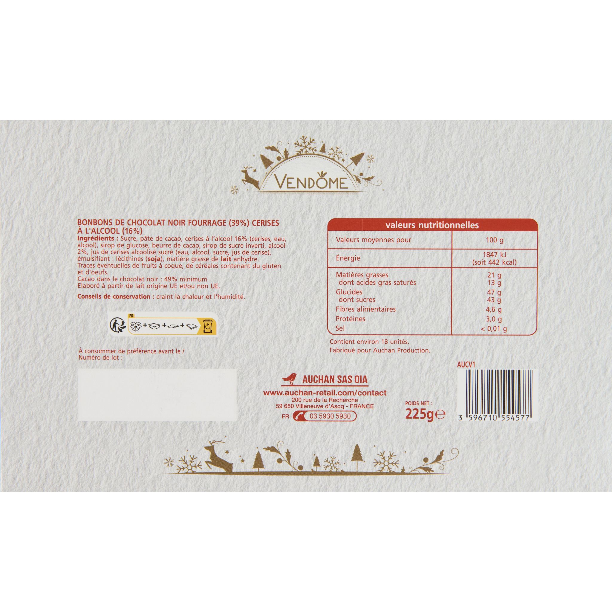 Voir la diapositive 3 : VENDOME Bonbon de chocolat noir fourré cerise à la liqueur 225g