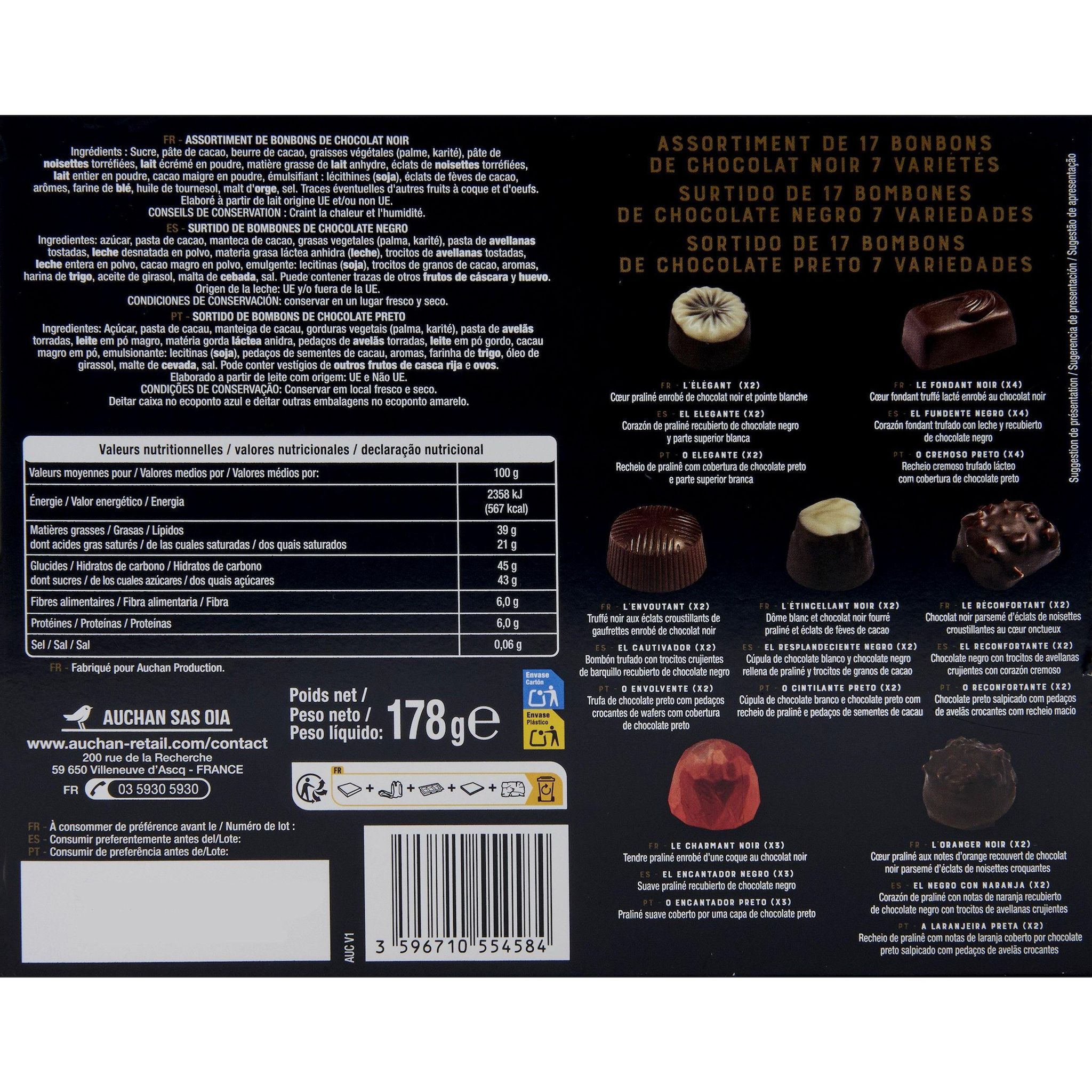 Voir la diapositive 2 : VENDOME Assortiment de bonbons de chocolat noir 178g