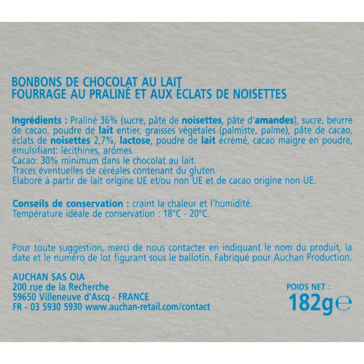 VENDOME Assortiment de chocolats en forme d'escargots au chocolat au lait praliné 182g