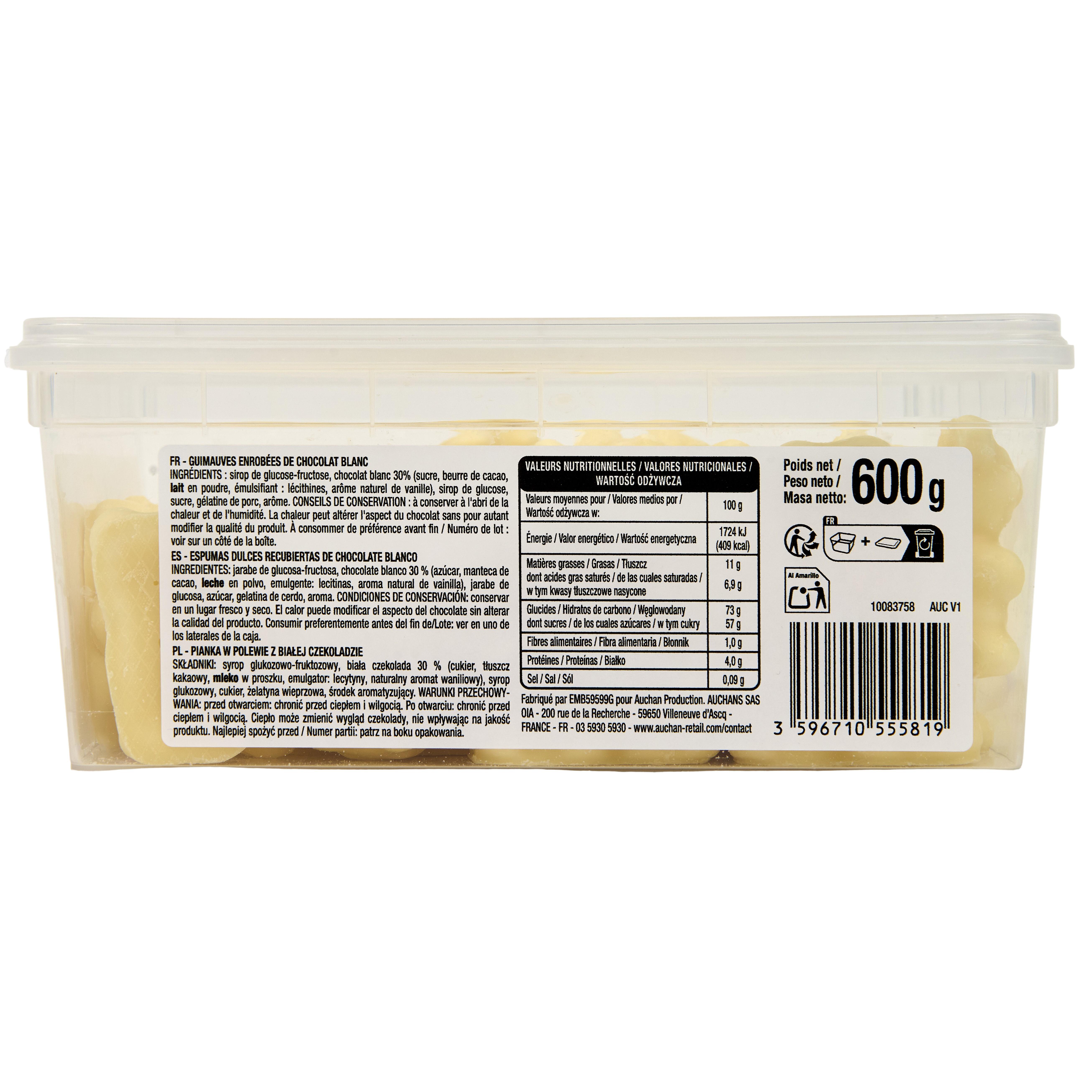 Voir la diapositive 4 : VENDOME Bonbons guimauves enrobées de chocolat blanc 600g