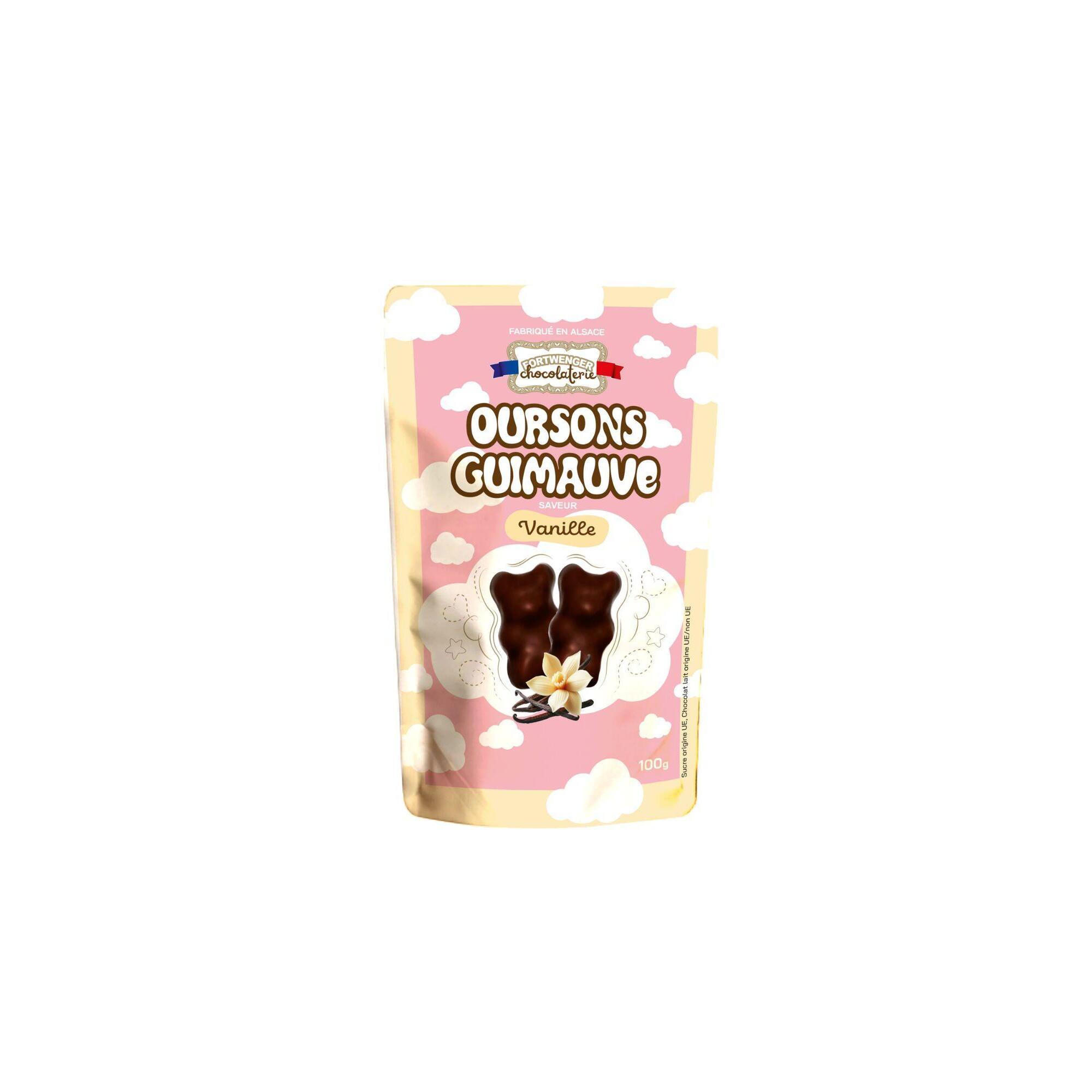 FORTWENGER Mini guimauves oursons saveur vanille enrobés de chocolat noir 100g