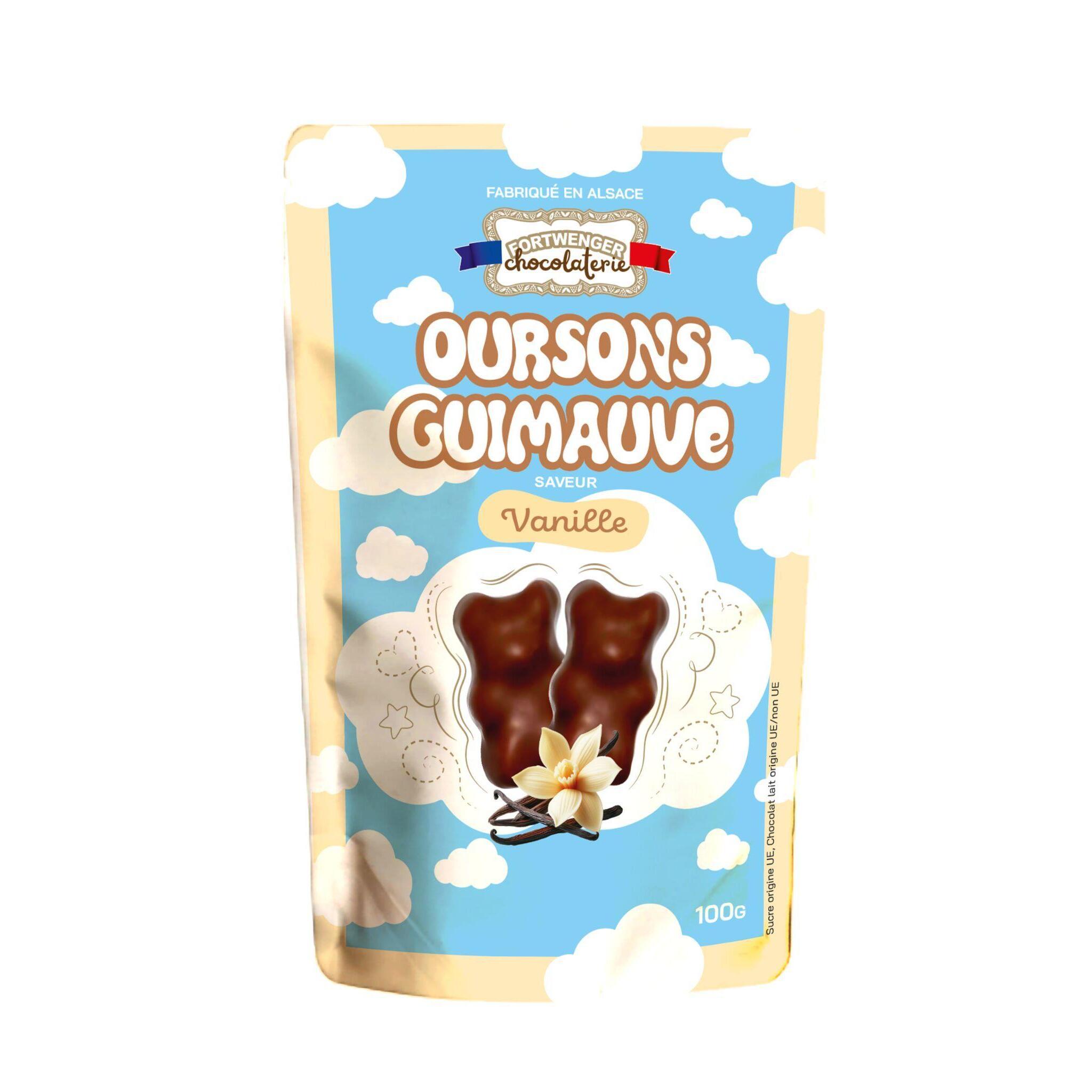 FORTWENGER Mini oursons guimauve saveur vanille enrobés de chocolat au lait 100g