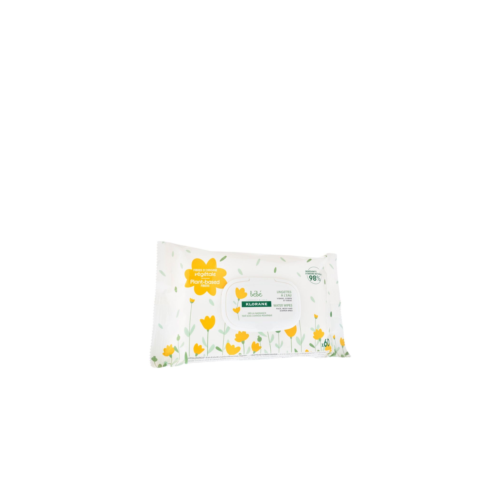 KLORANE Lingettes nettoyantes à l'eau 60 lingettes