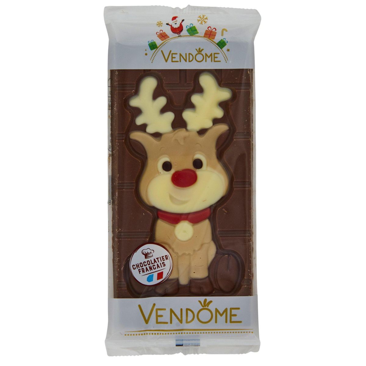 VENDOME Tablette de chocolat au lait décorée petit biscuit et renne 100g