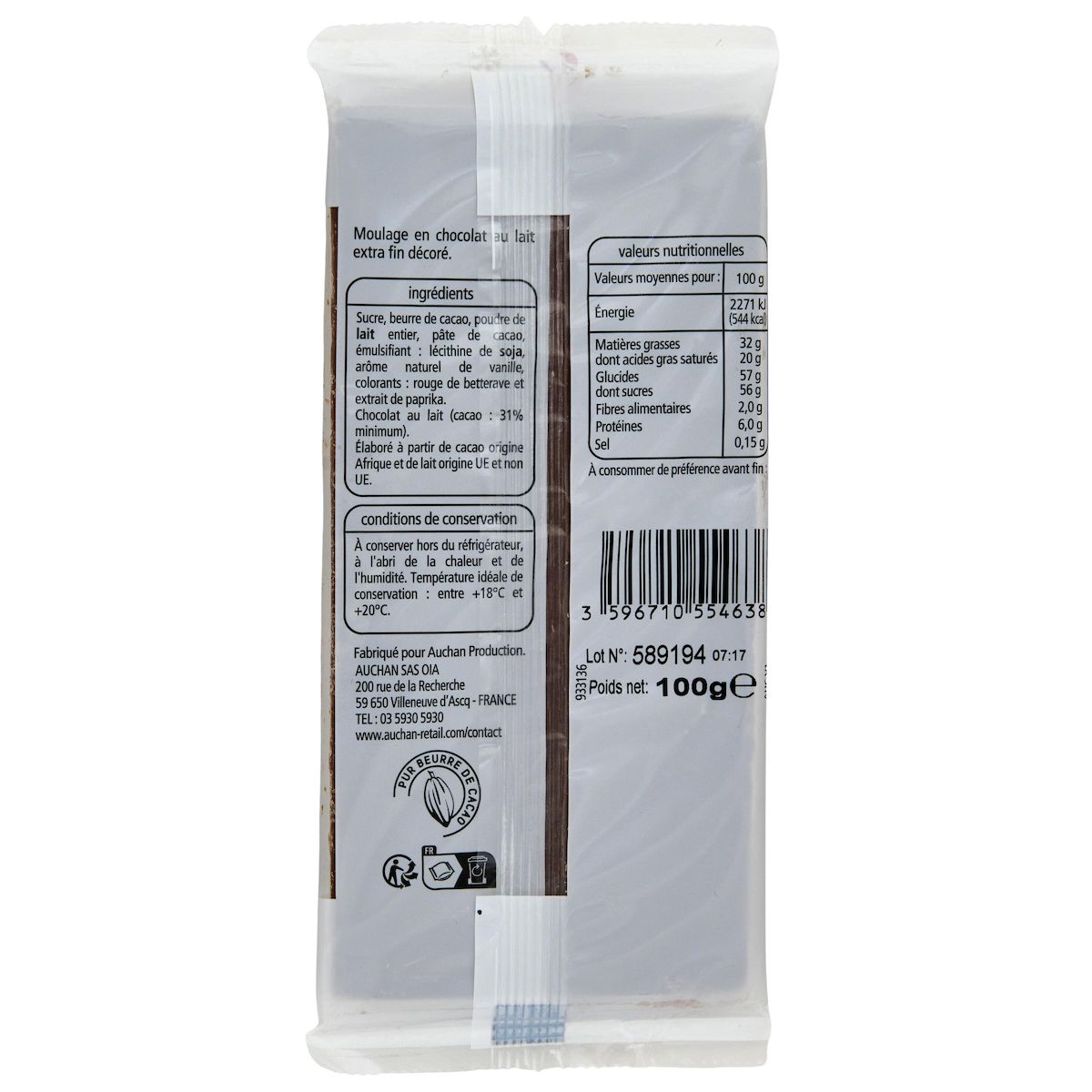 VENDOME Tablette de chocolat au lait décorée petit biscuit et renne 100g