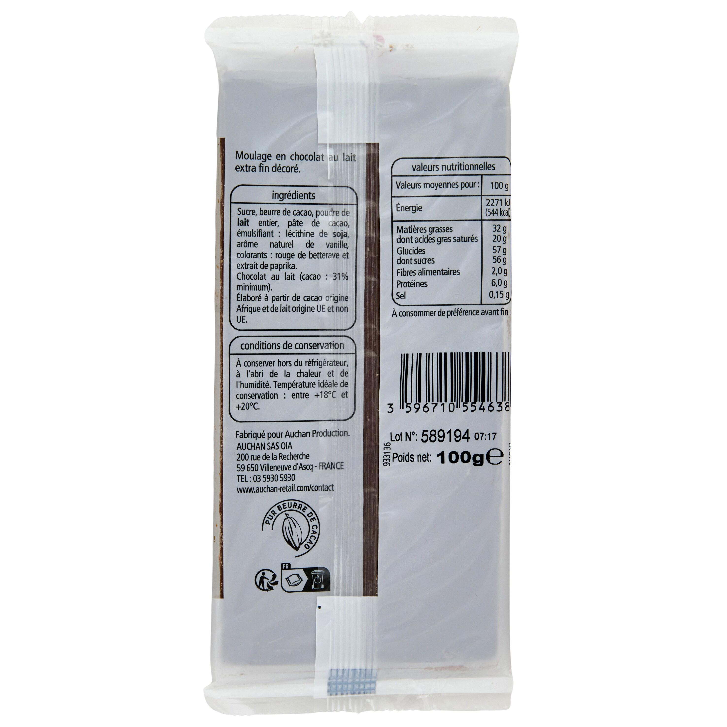 Voir la diapositive 3 : VENDOME Tablette de chocolat au lait décorée petit biscuit et renne 100g