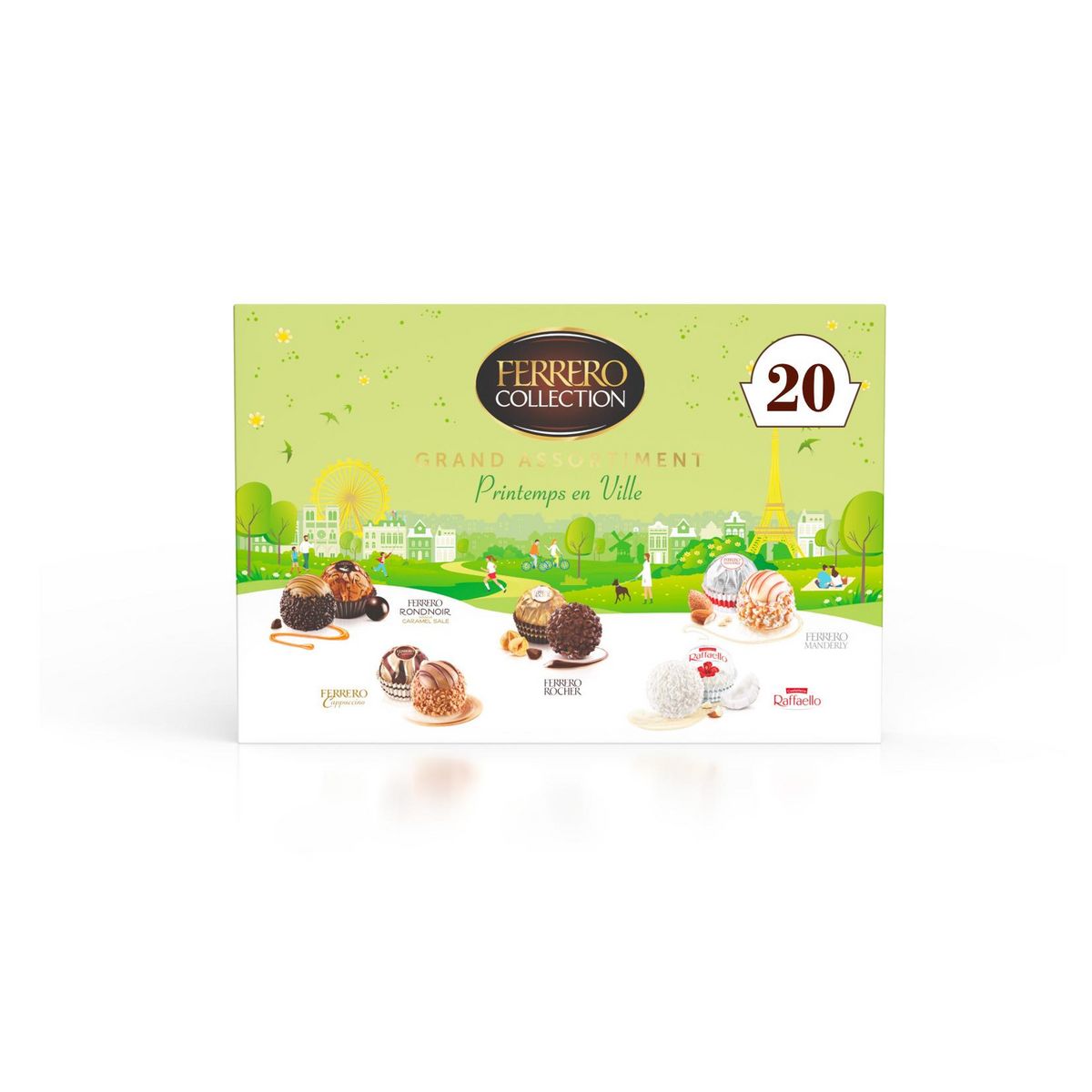 FERRERO ROCHER Bouchées de chocolats au lait et noix de coco amandes et cappuccino noir et caramel 20 bouchées 197g