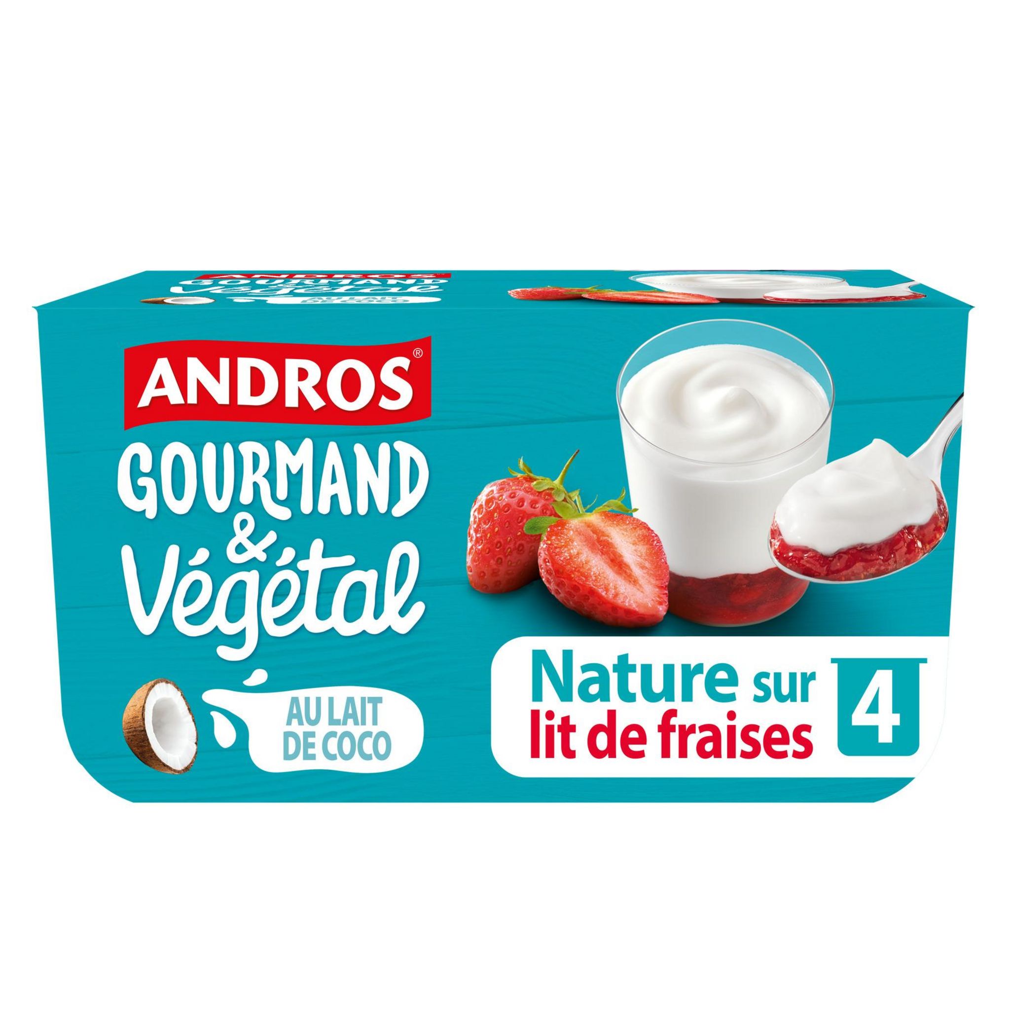 ANDROS Gourmand et végétal Brassé au lait de coco sur lit de fraise 4x100g
