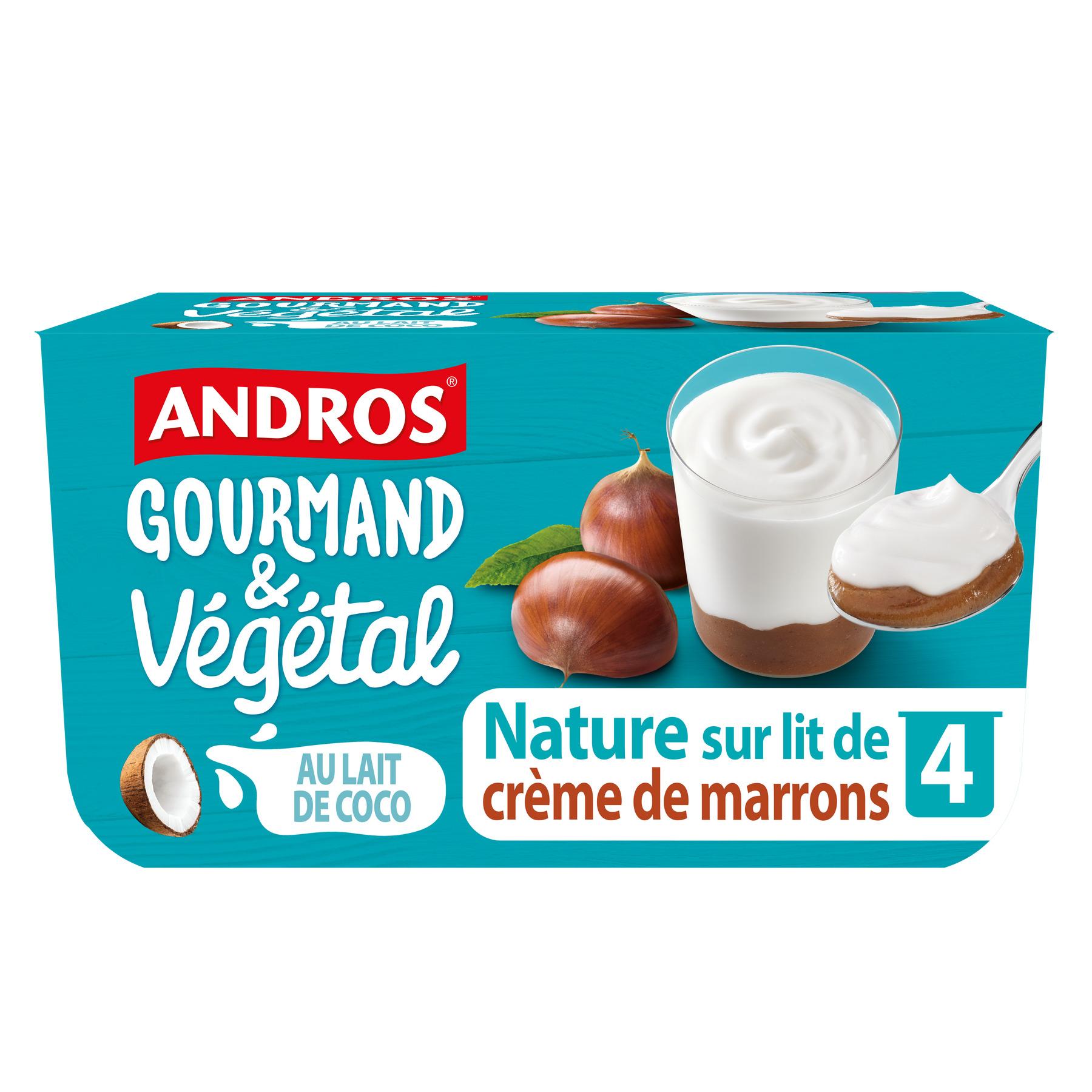 ANDROS Gourmand et végétal Brassé nature au lait de coco sur lit de marron 4x100g