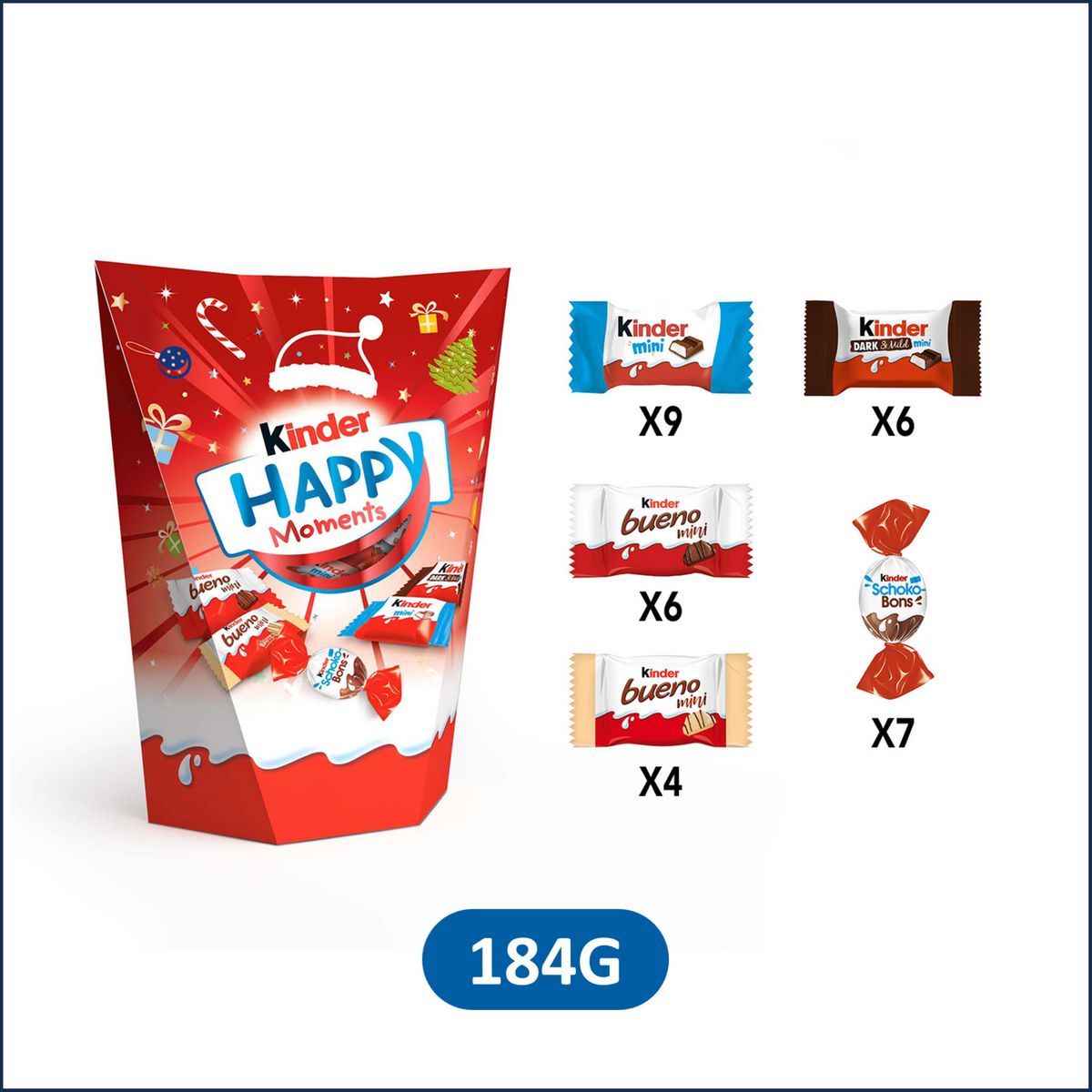 KINDER Happy Moments assortiment de confiseries fourrées au lait et aux noisettes 184g