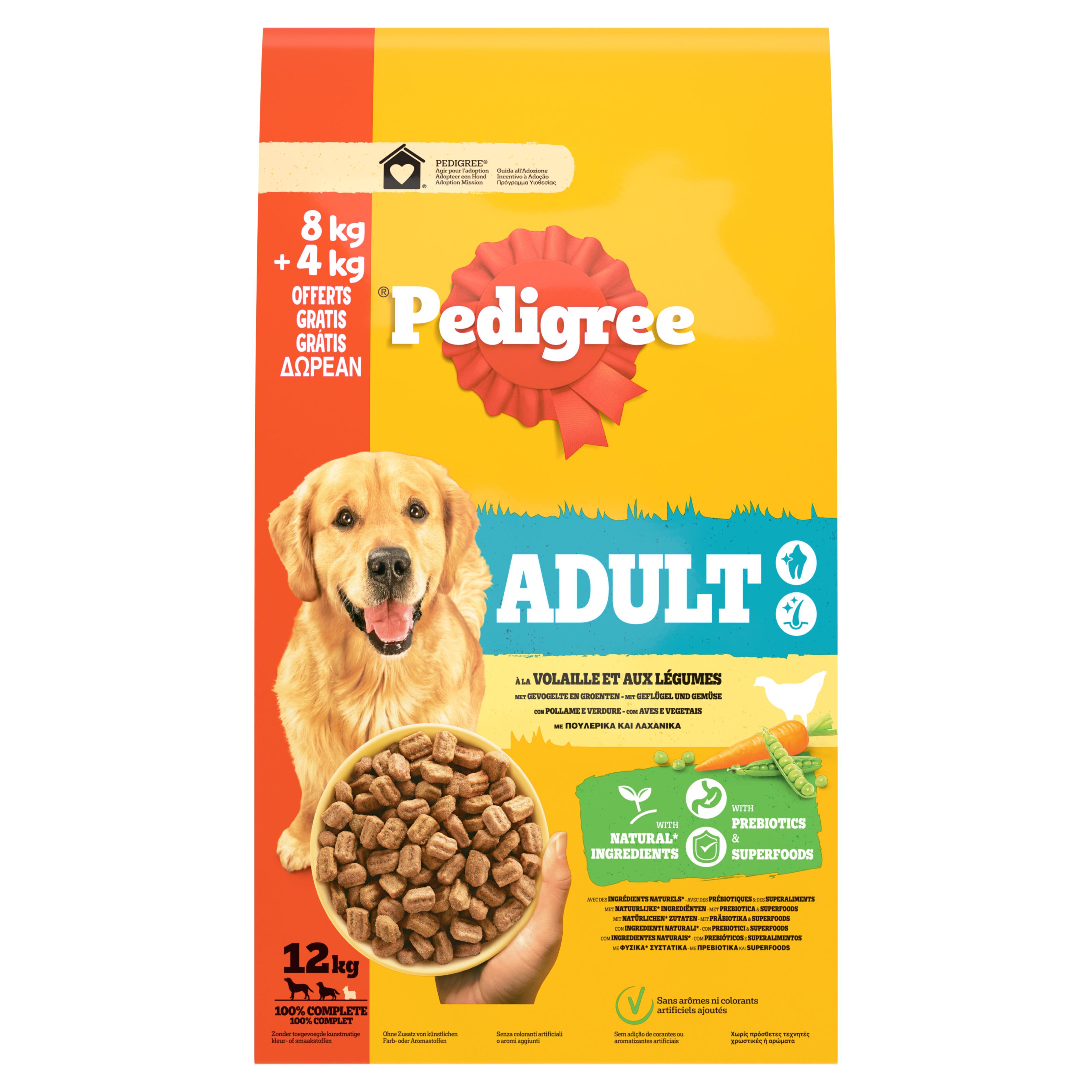 PEDIGREE Croquettes à la volaille et aux légumes pour chien adulte moyen grand 8kg + 4kg offerts 12kg