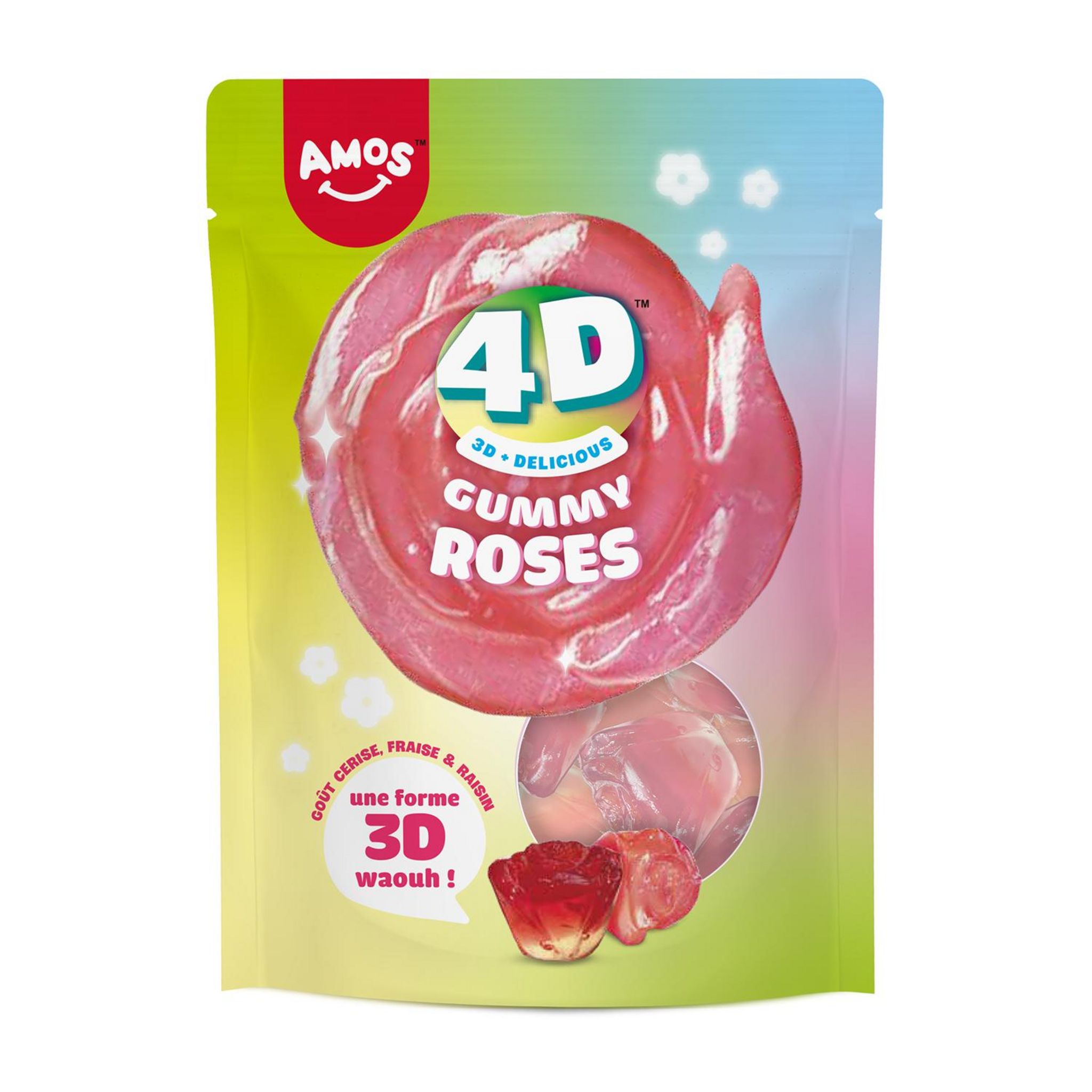 AMOS Bonbons gélifiés goût fraise cerise et raisin 120g