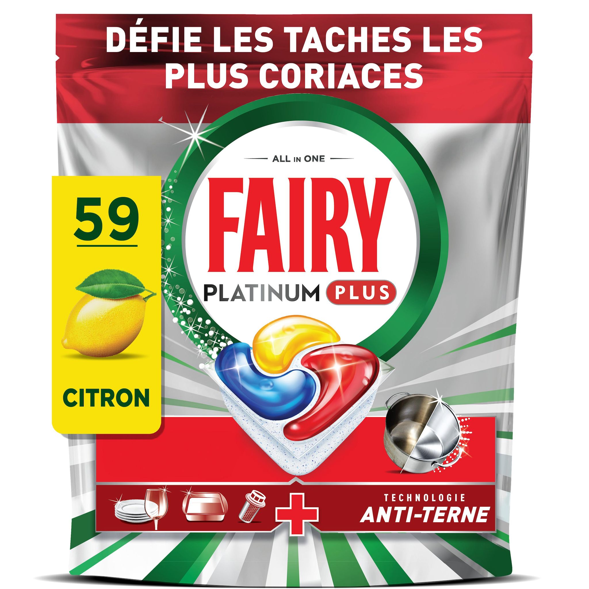 FAIRY Platinum Plus tablettes lave-vaisselle citron 915G 59 tablettes