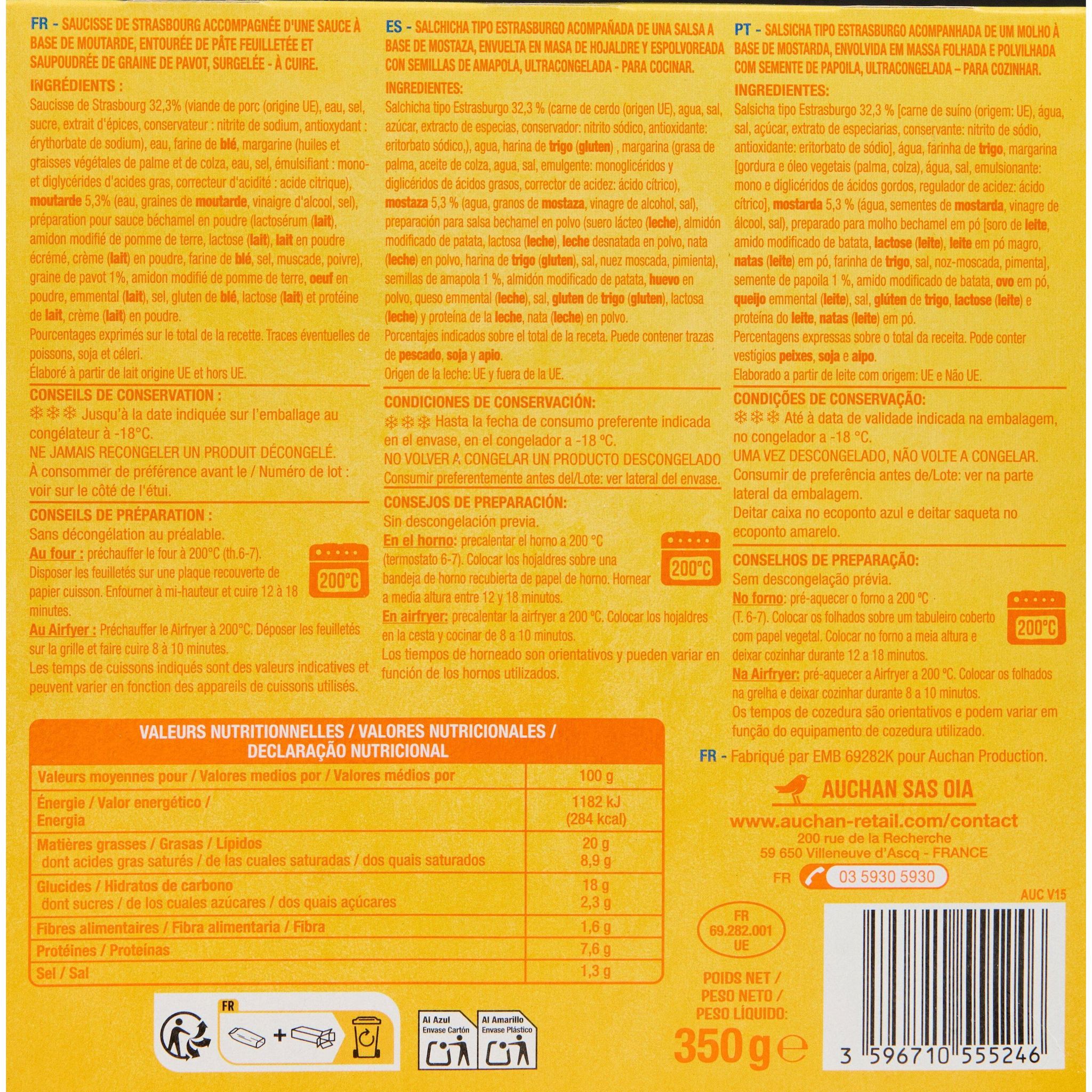 Voir la diapositive 2 : AUCHAN Mini saucisses en feuilletés au pavot 20 pièces 350g