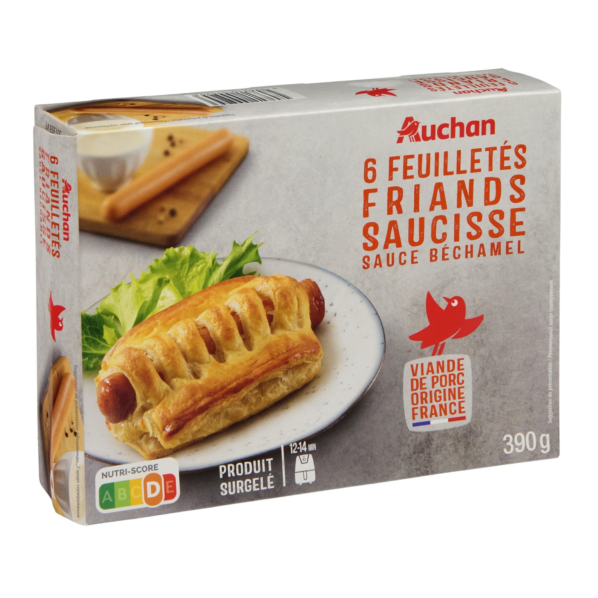 Voir la diapositive 2 : AUCHAN Feuilletés saucisses béchamel 6 pièces 390g