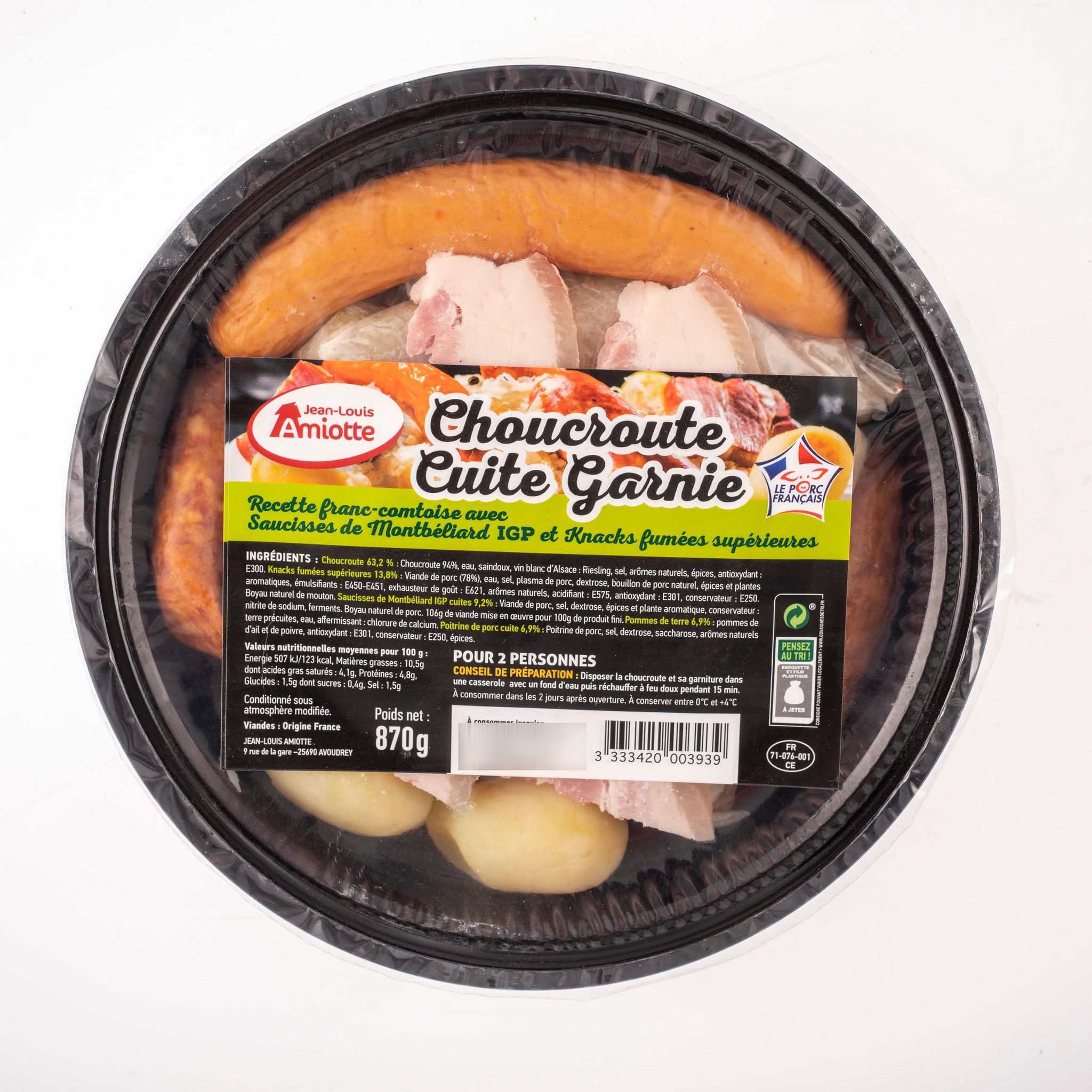 AMIOTTE Choucroute garnie cuite 2 pers. 870g