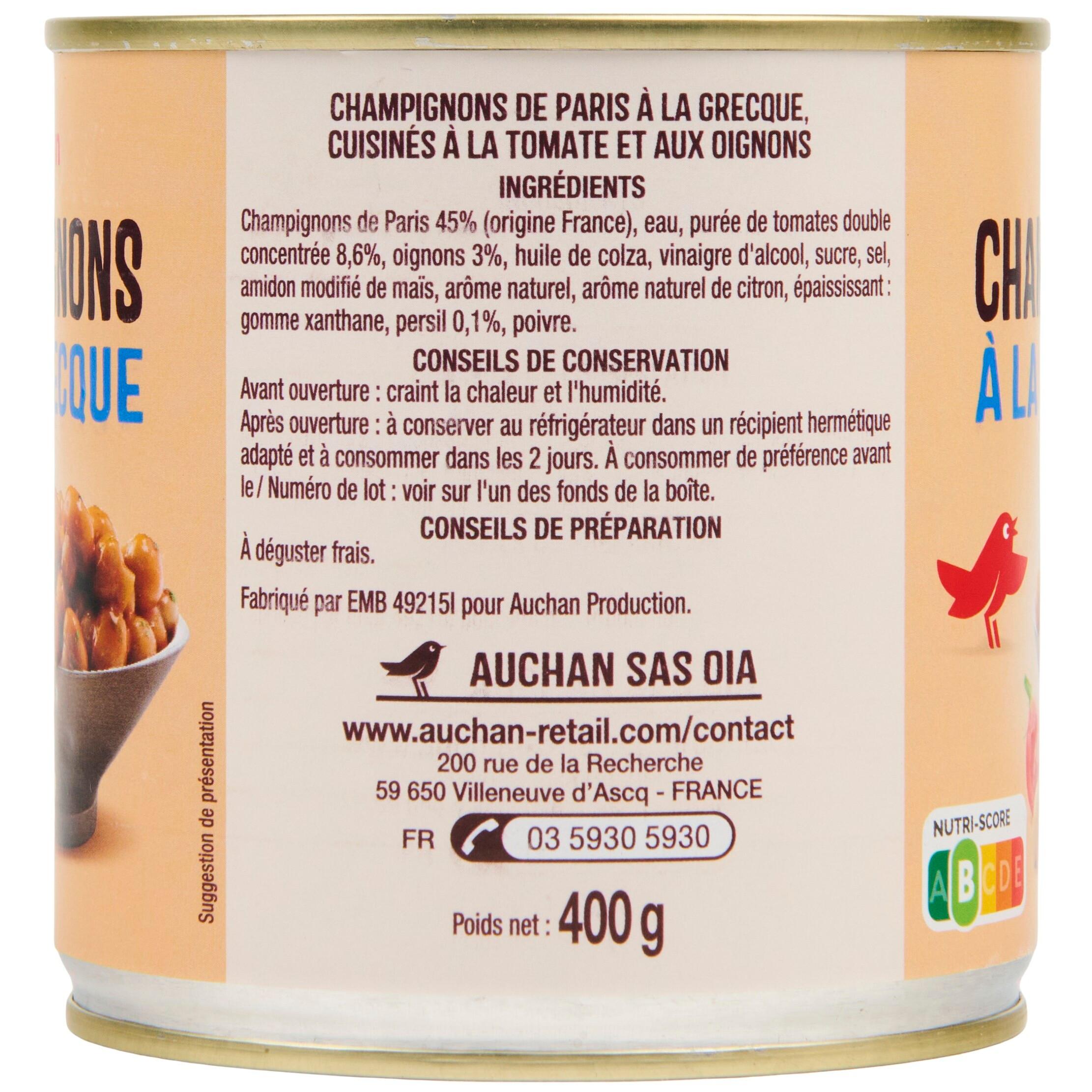 Voir la diapositive 4 : AUCHAN Champignons à la grecque 400g