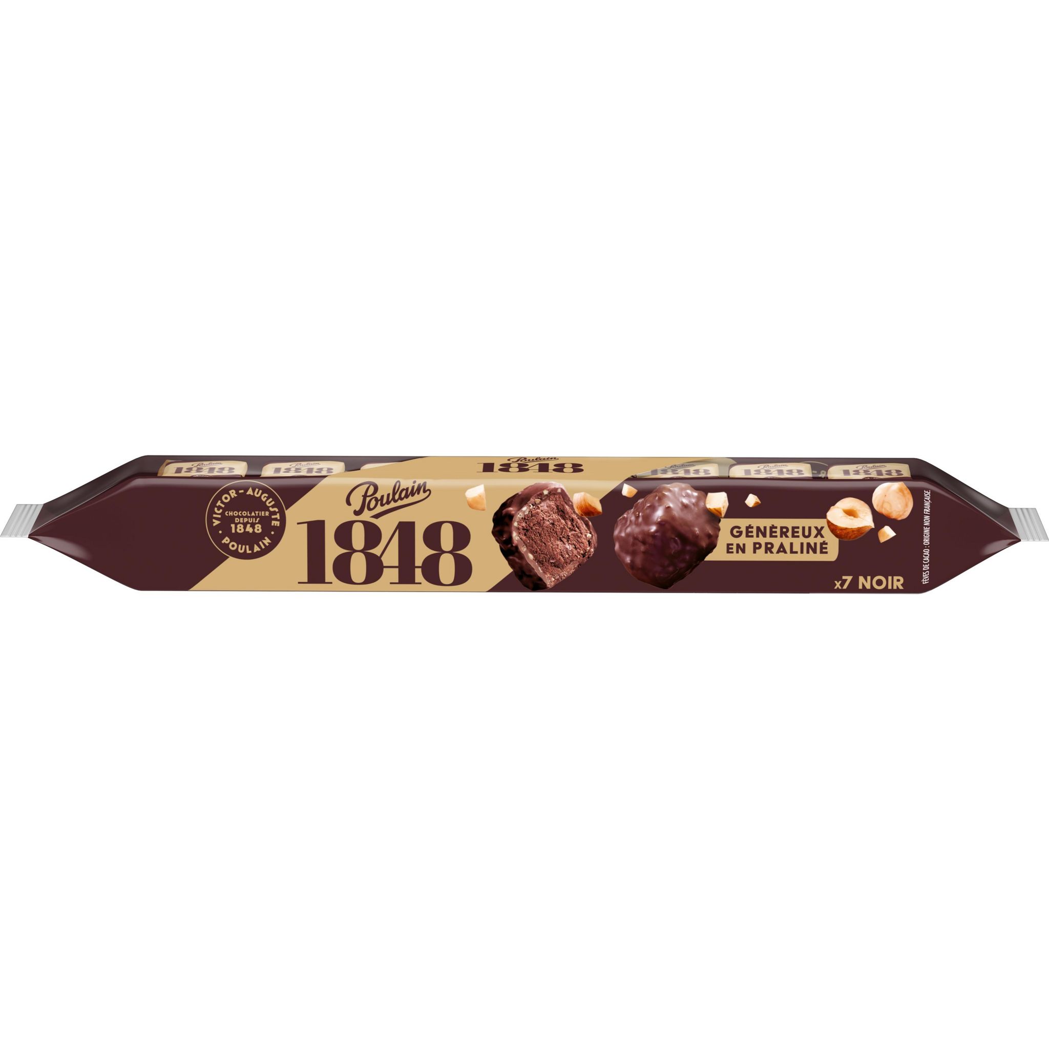 POULAIN Rochers de chocolat noir aux éclats de noisettes caramélisés fourré praliné noisettes 7 rochers 224g