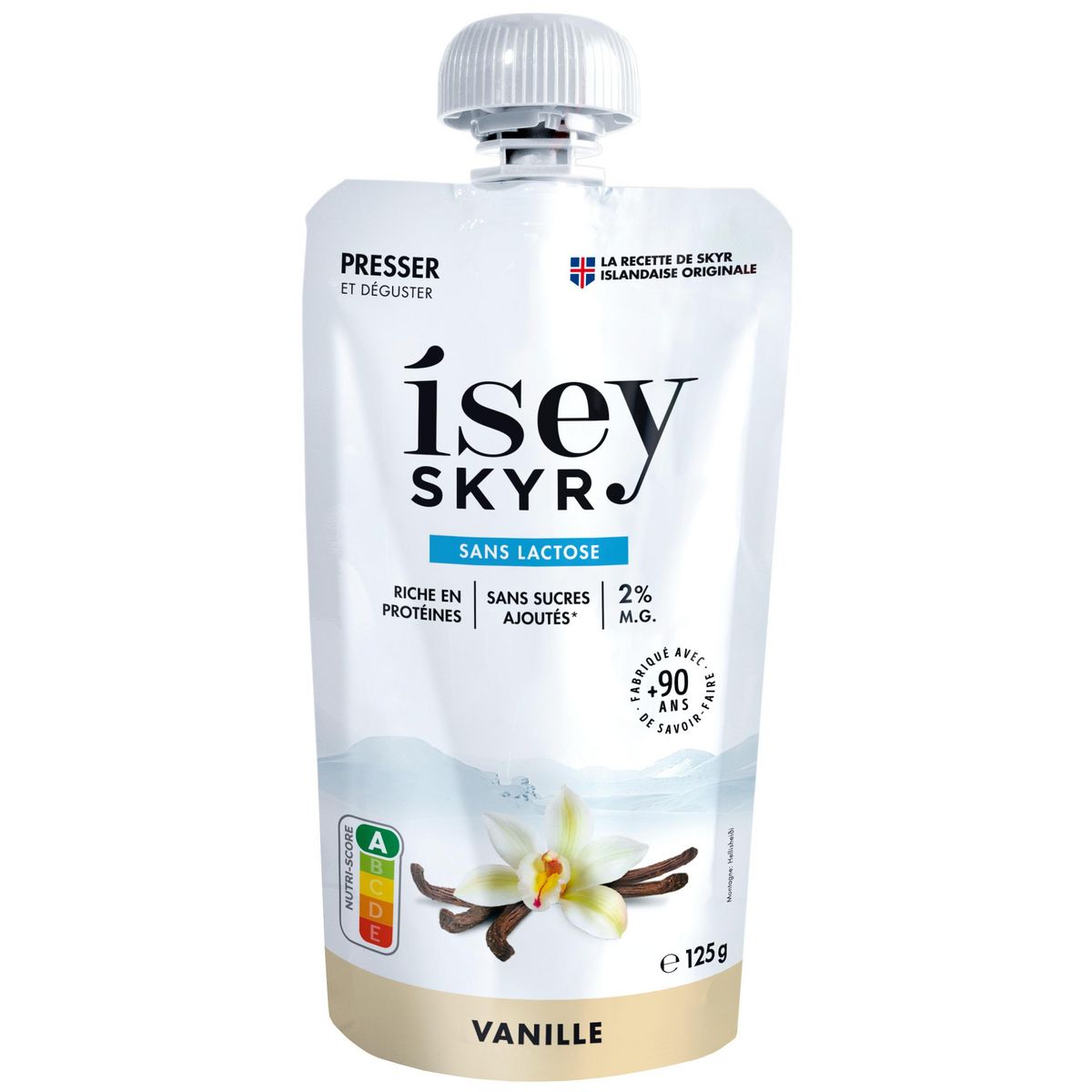 ISEY Skyr gourde protéiné sans lactose sans sucres ajoutés à la vanille 125g