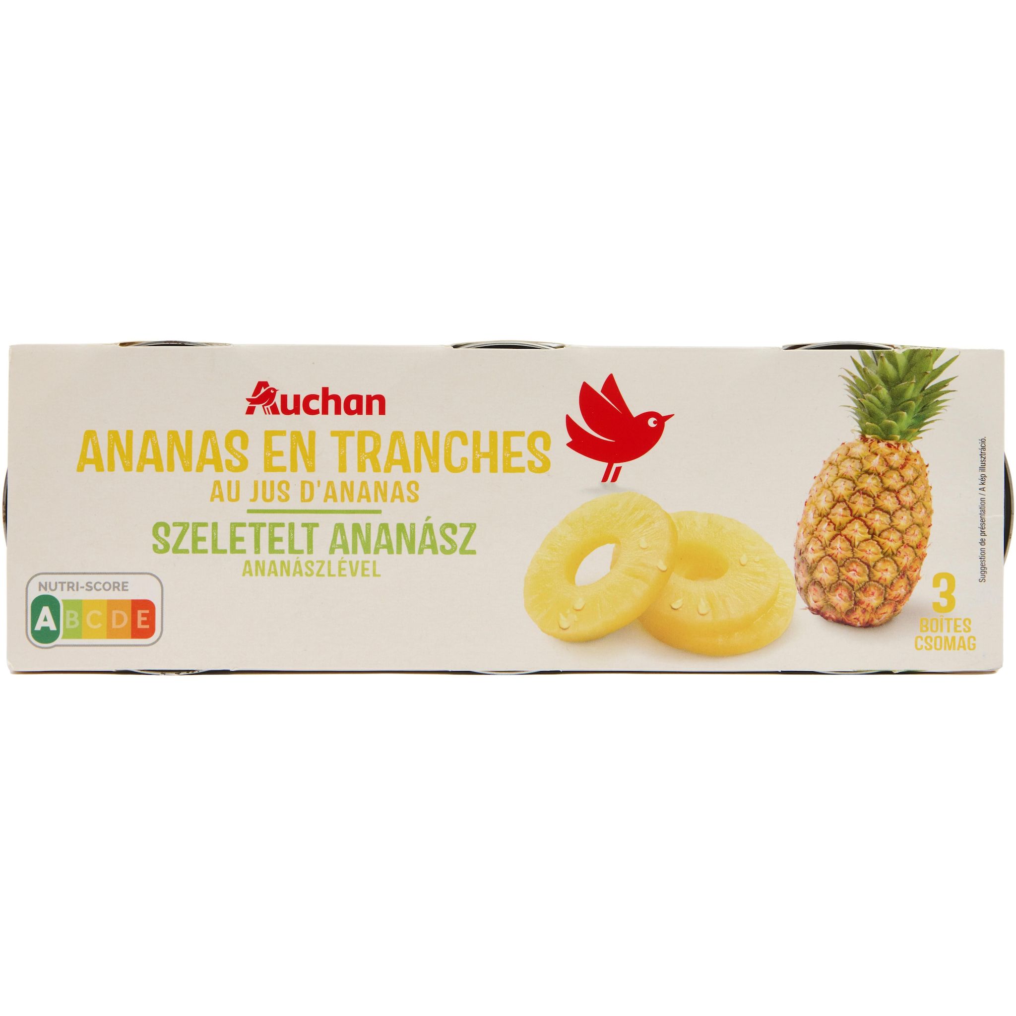 AUCHAN Ananas en tranches au jus d'ananas 3x140g