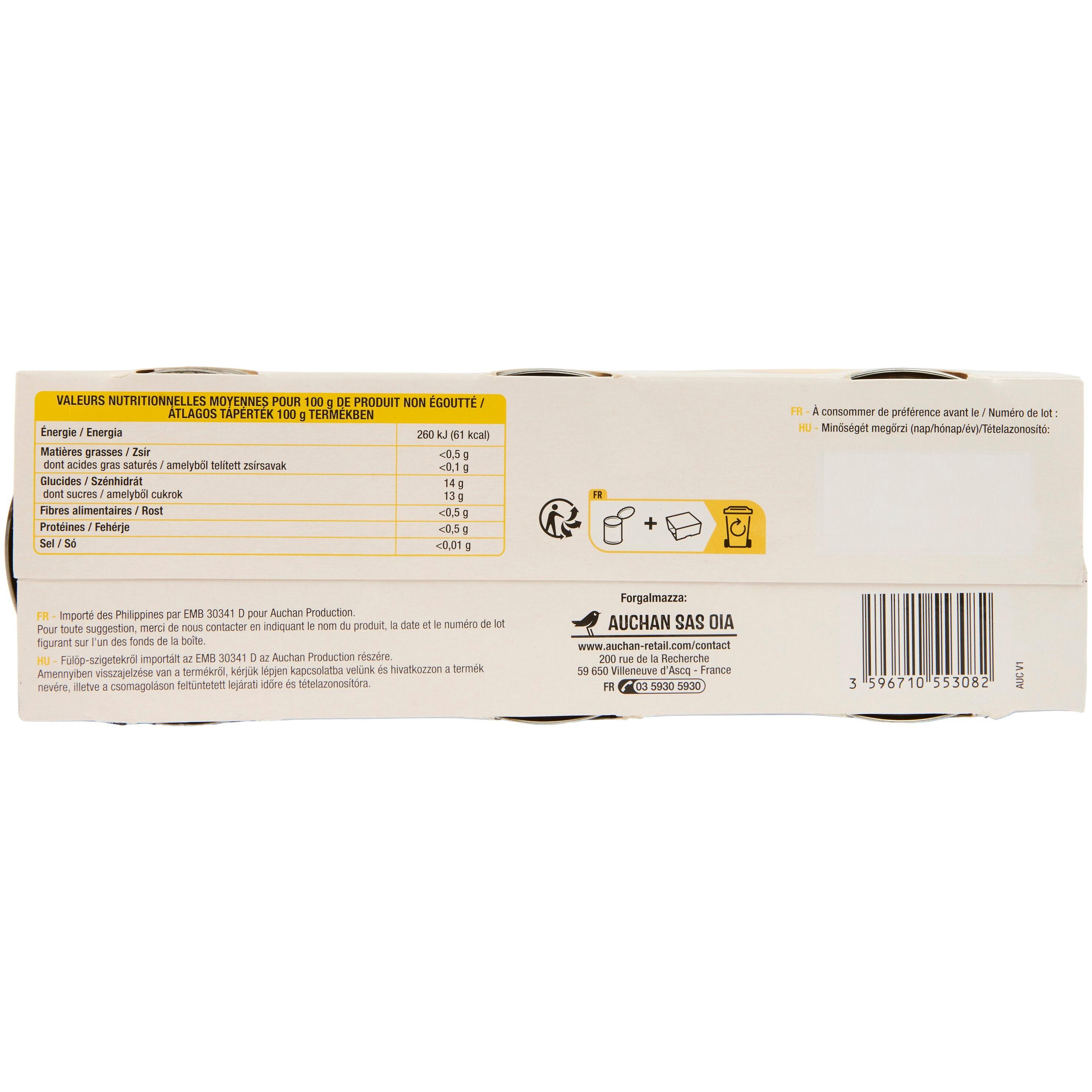 Voir la diapositive 3 : AUCHAN Ananas en tranches au jus d'ananas 3x140g