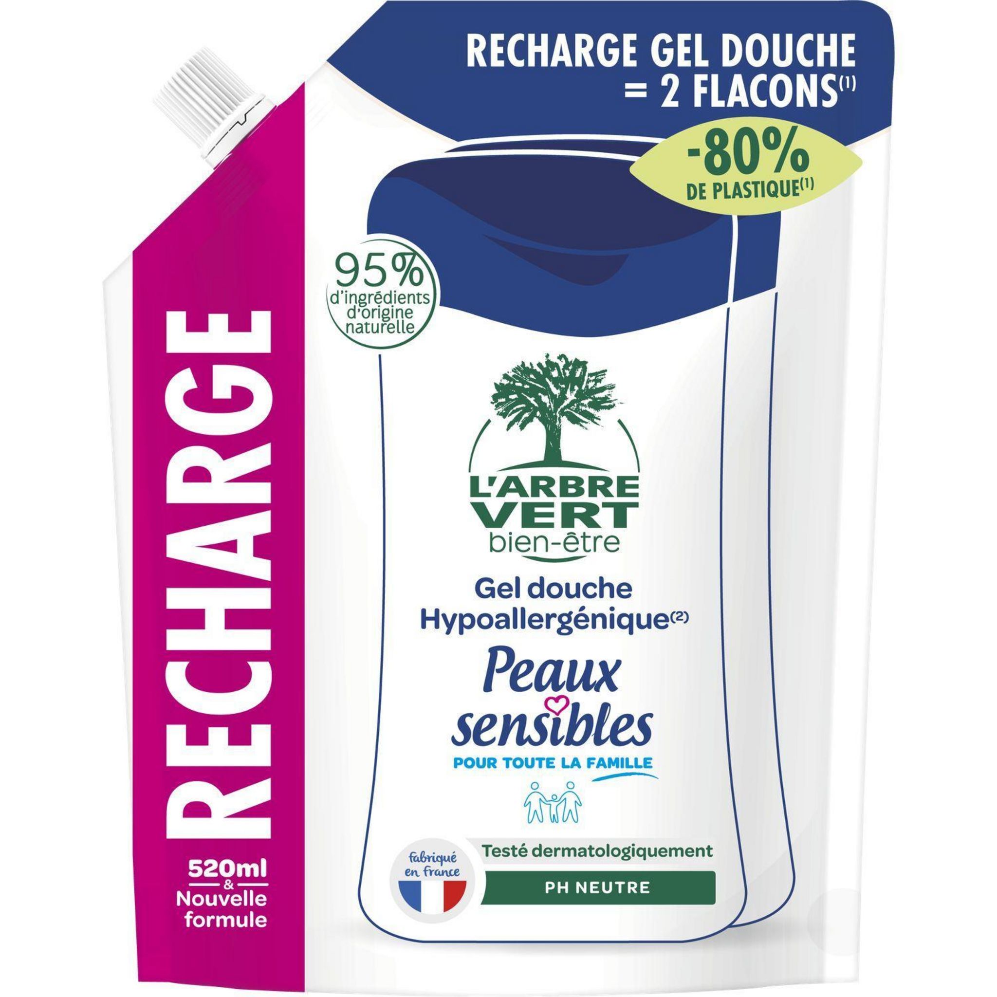 L'ARBRE VERT Recharge crème de douche hypoallergénique peaux sensibles pour toute la famille 520ml