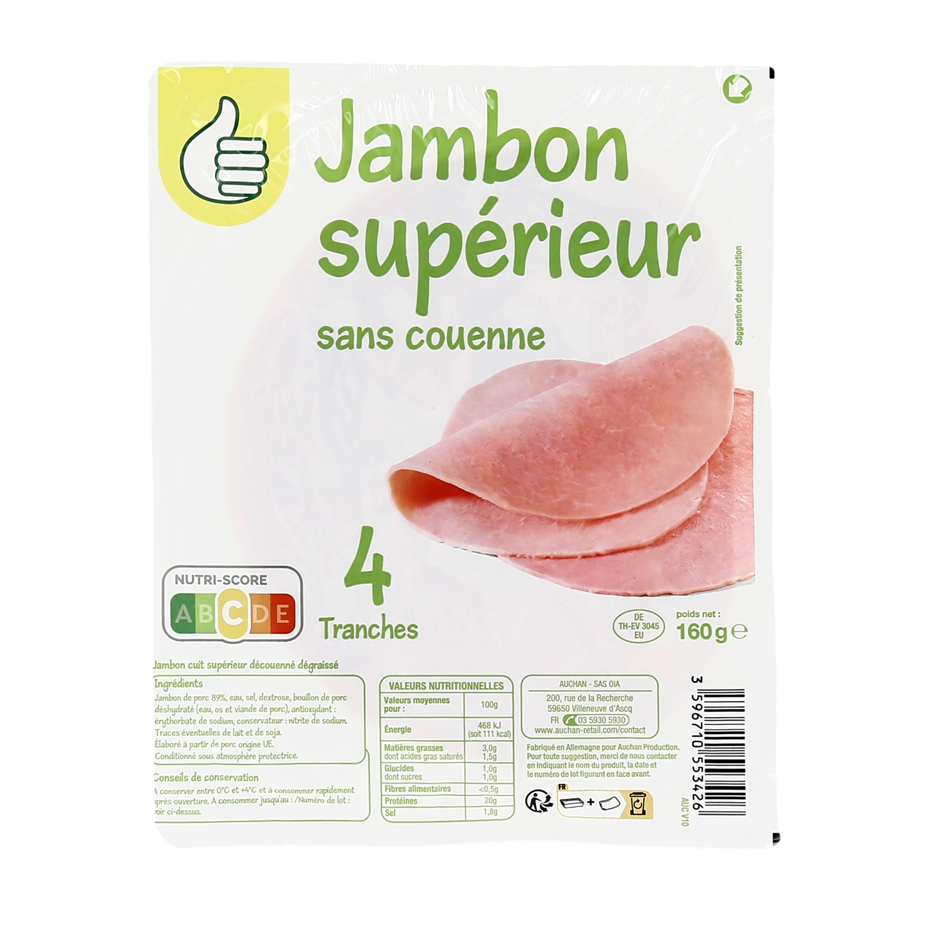 Voir la diapositive 2 : POUCE Jambon supérieur dégraissé et sans couenne 4 tranches 160g