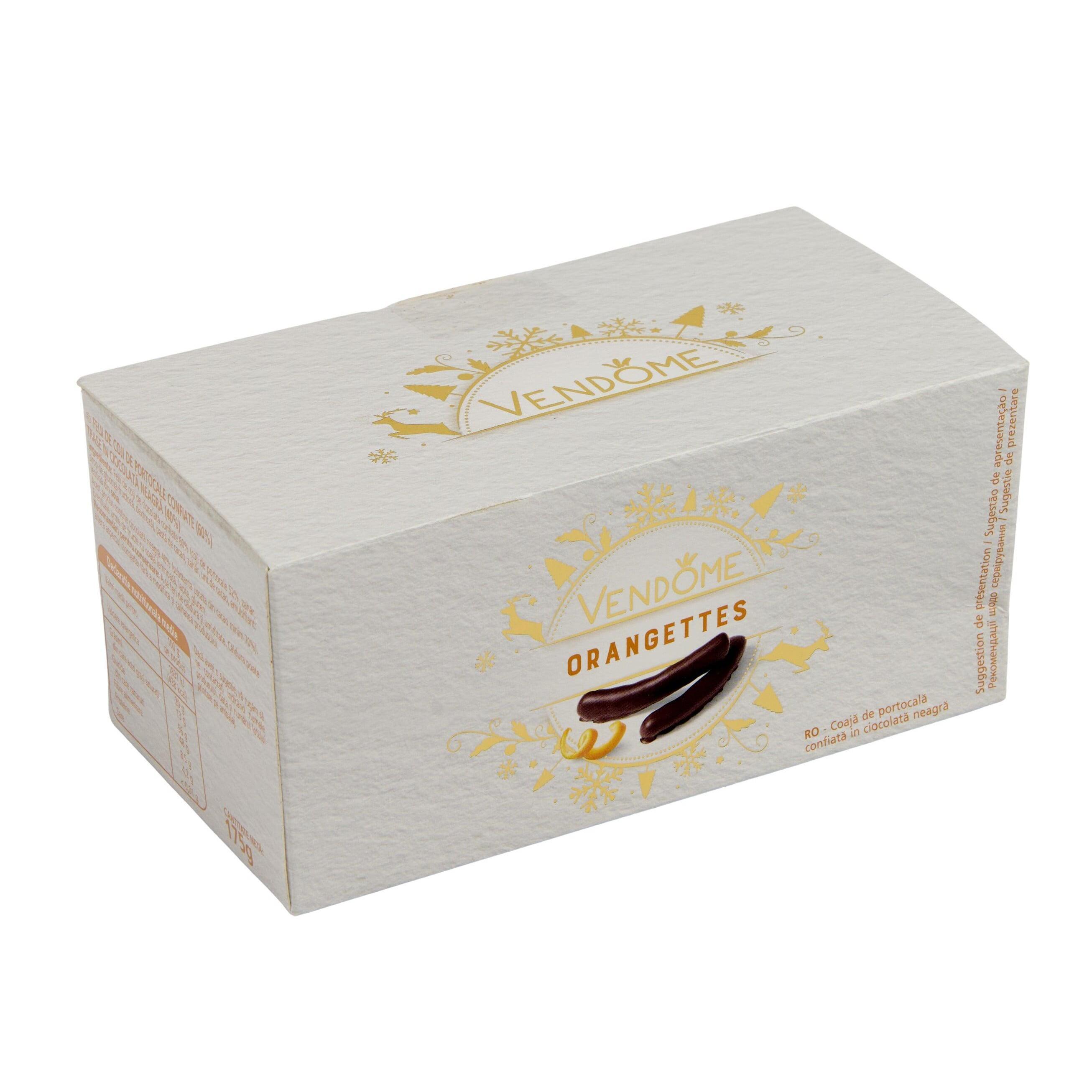 Voir la diapositive 2 : VENDOME Orangettes ballotin de chocolat au lait enrobées d'écorces d'orange confites 175g